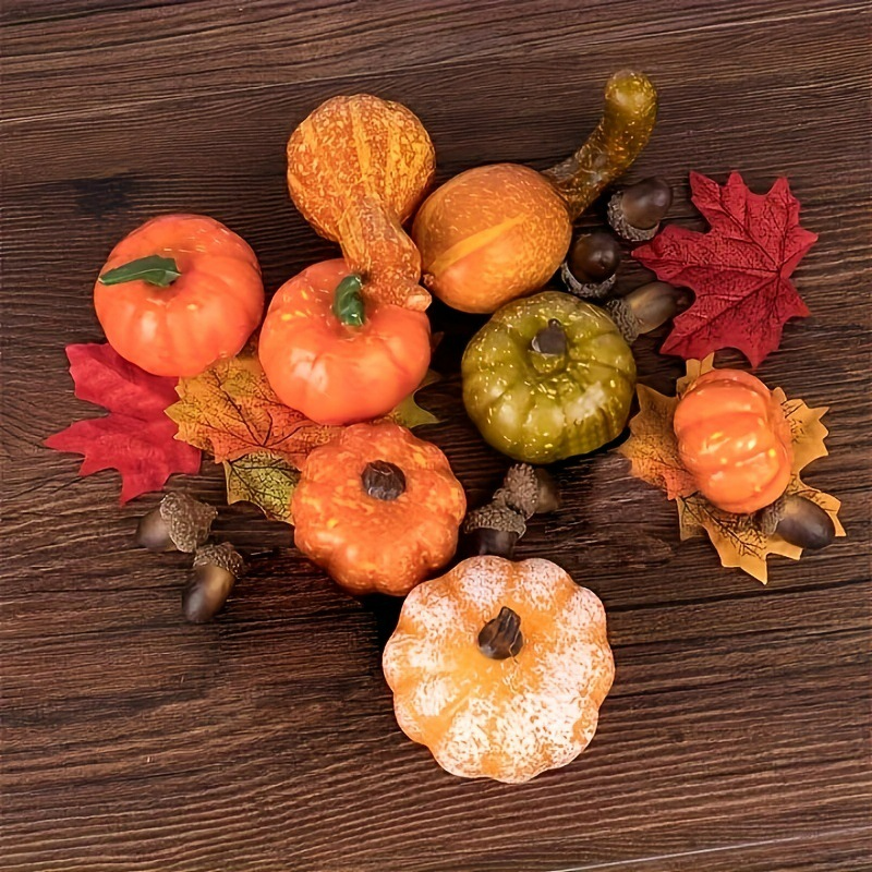 Zestaw 48 el. jesienne dekoracje dynie + sztuczne liście + żołędzie na Halloween
