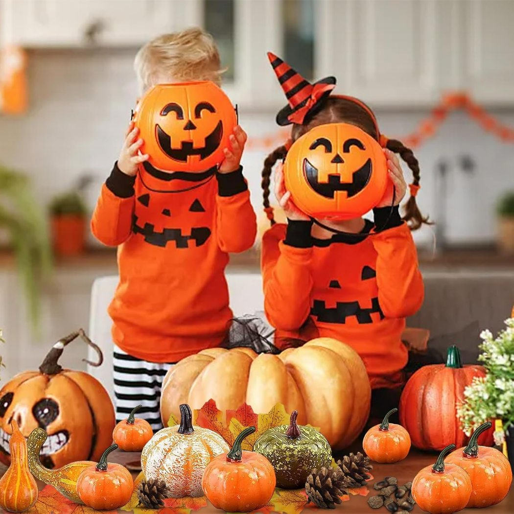 Zestaw 48 el. jesienne dekoracje dynie + sztuczne liście + żołędzie na Halloween