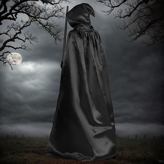 Peleryna z kapturem kostium na Halloween czarna satynowa uniwersalna