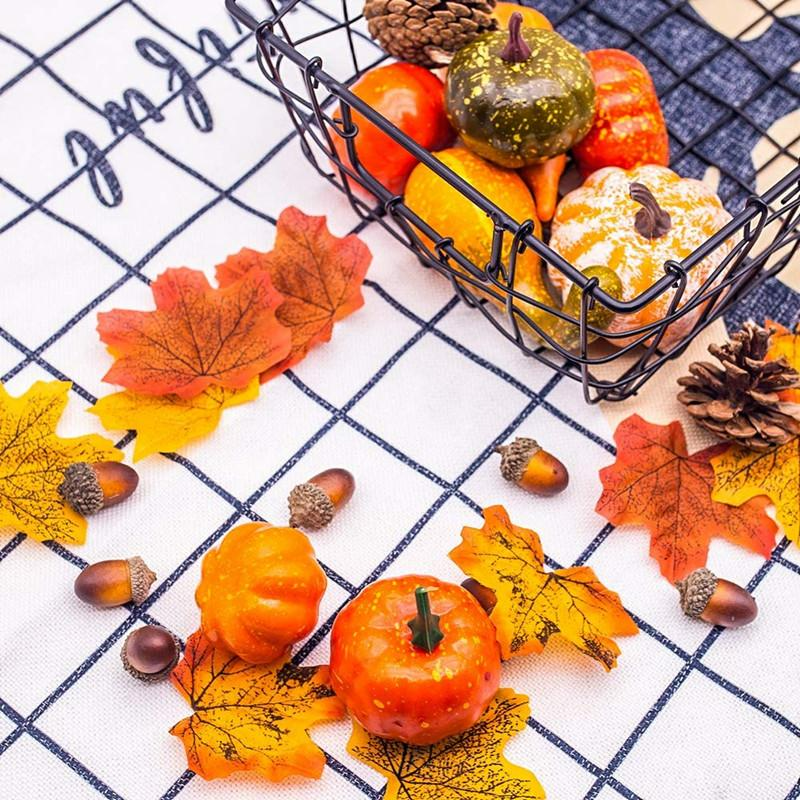 Zestaw 48 el. jesienne dekoracje dynie + sztuczne liście + żołędzie na Halloween