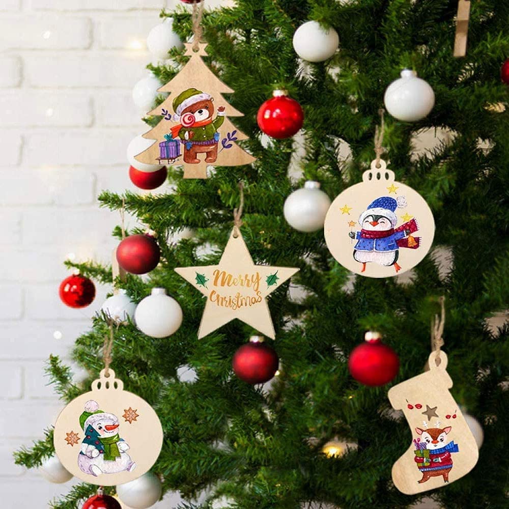 Bombki do malowania drewniane zawieszki x4 + farby DIY