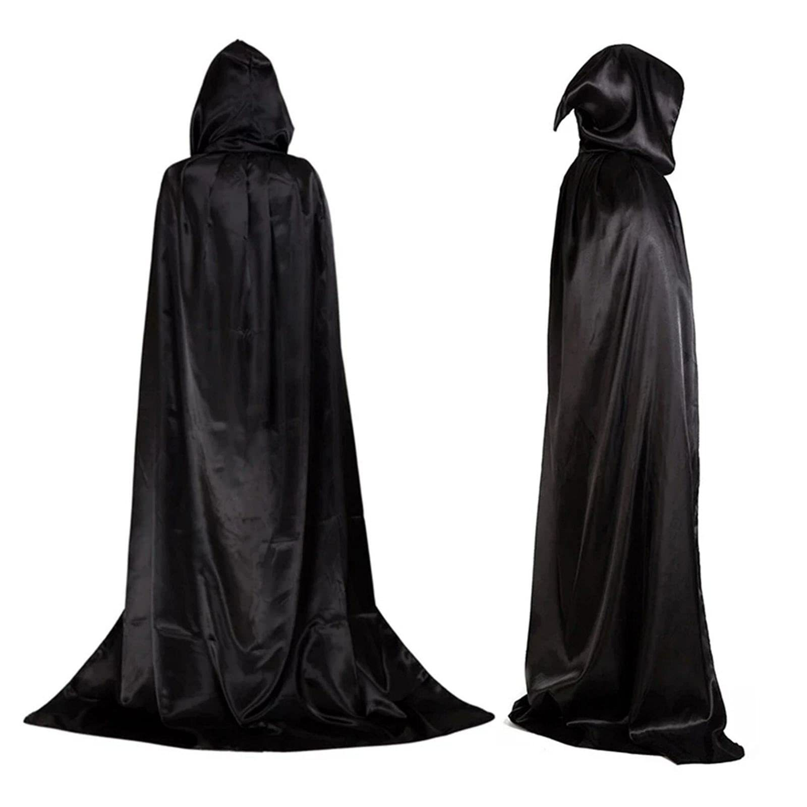 Peleryna z kapturem kostium na Halloween czarna satynowa uniwersalna