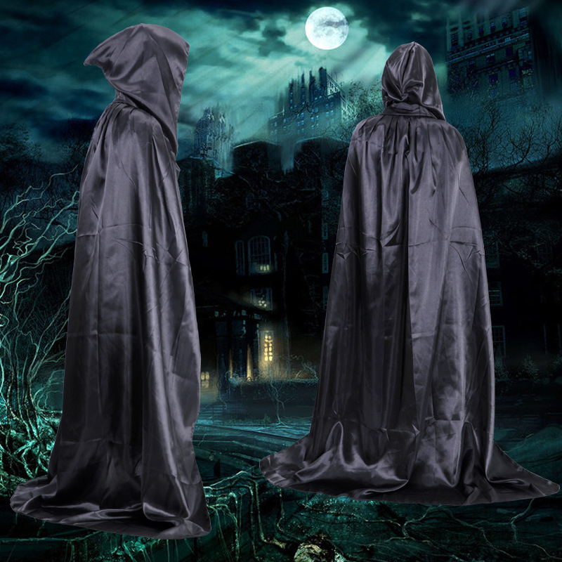 Peleryna z kapturem kostium na Halloween czarna satynowa uniwersalna