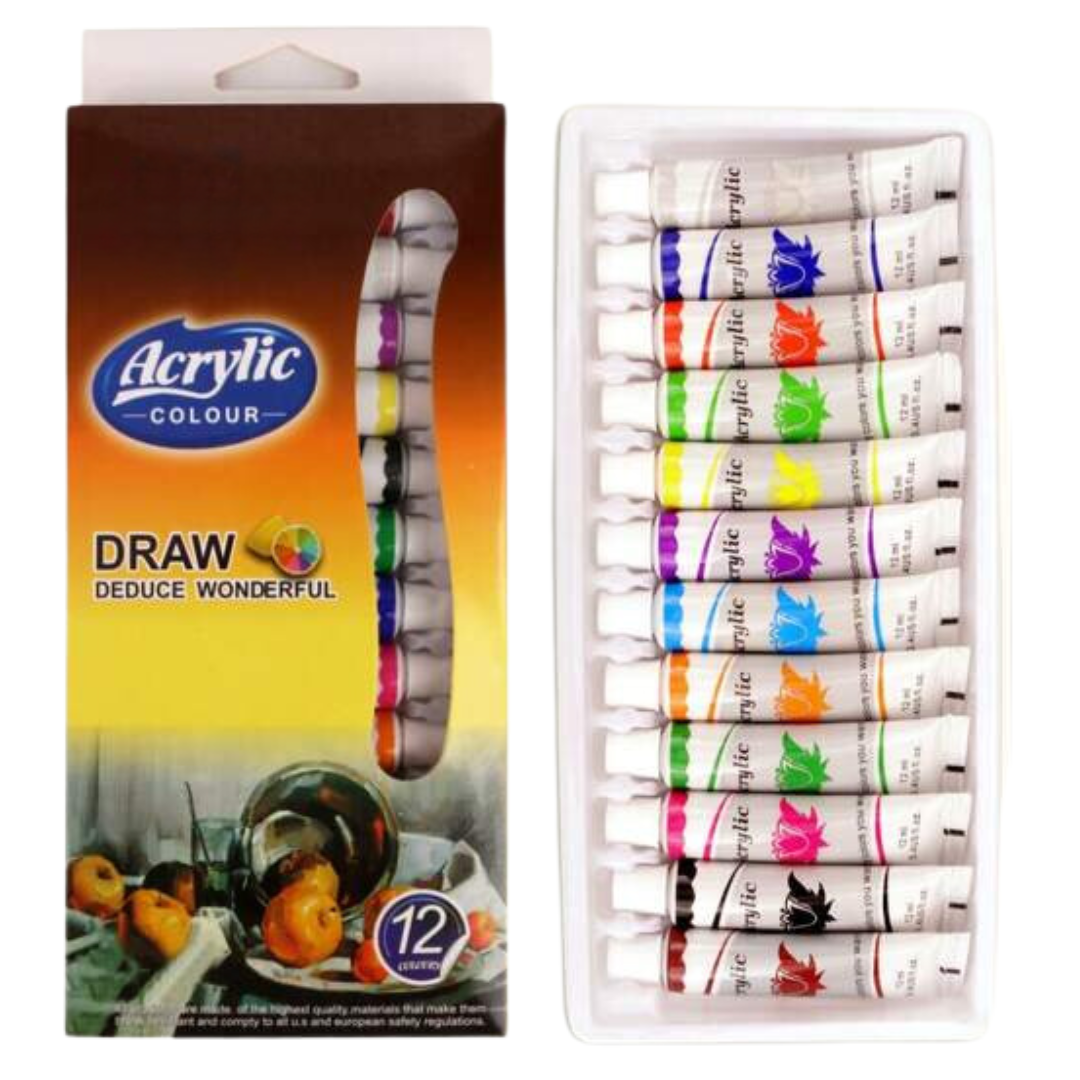 Farby akrylowe 12 szt. akryle w tubce do malowania farbki 9ml