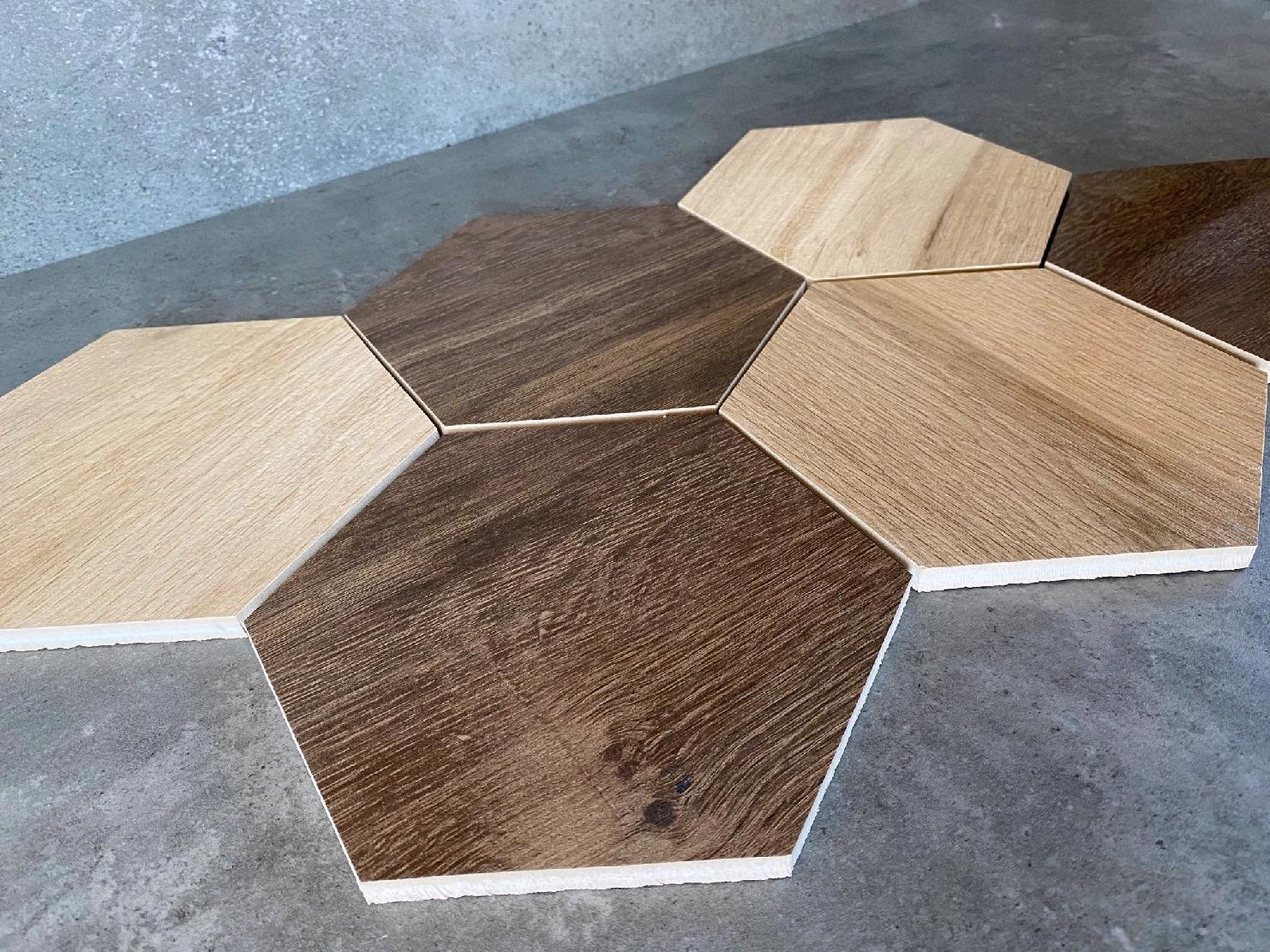 Płytki heksagon drewno PLASTER MIODU multicolor