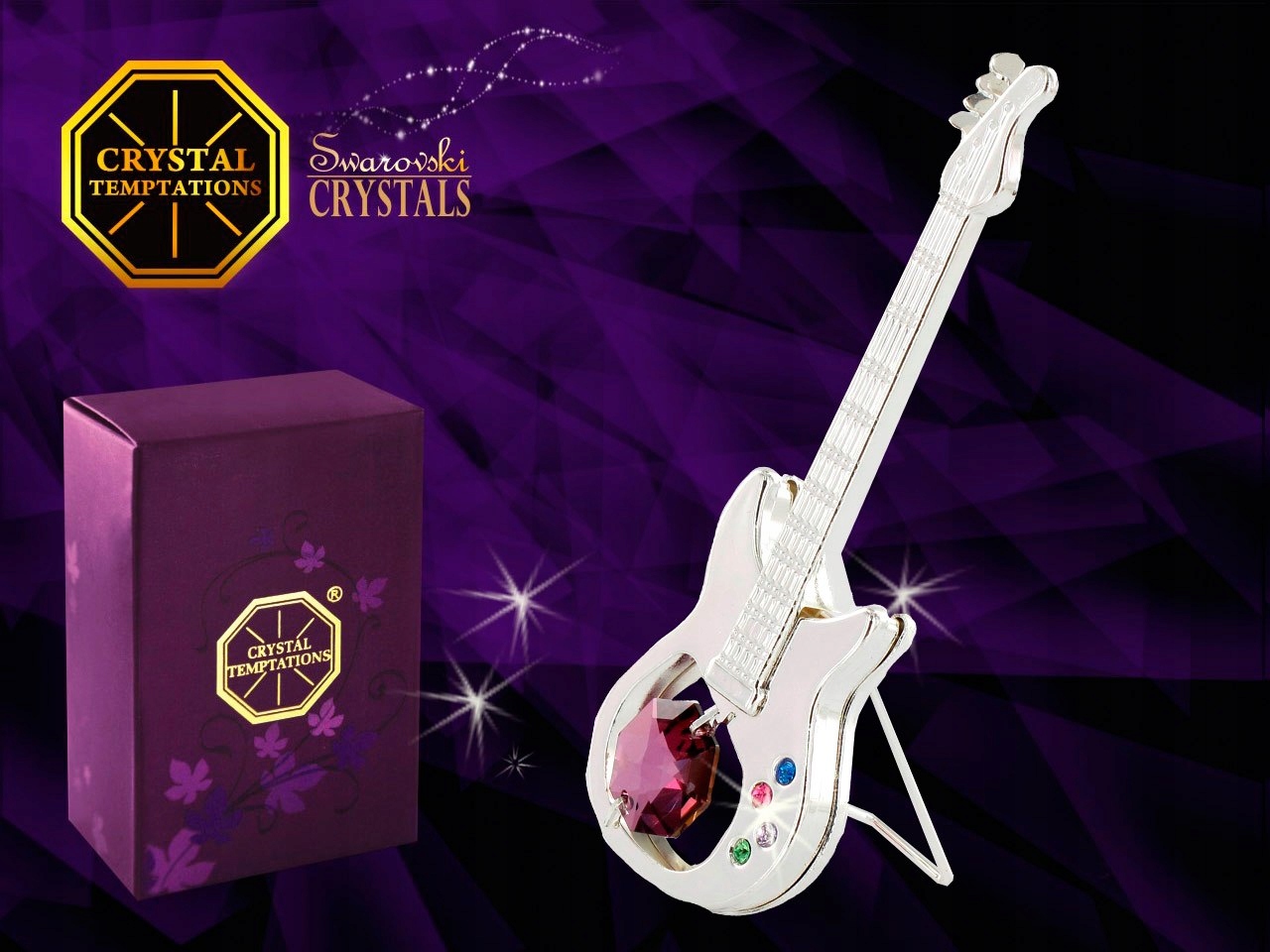 FIGURKA GITARA ZŁOTA SWAROVSKI 9X3 CM