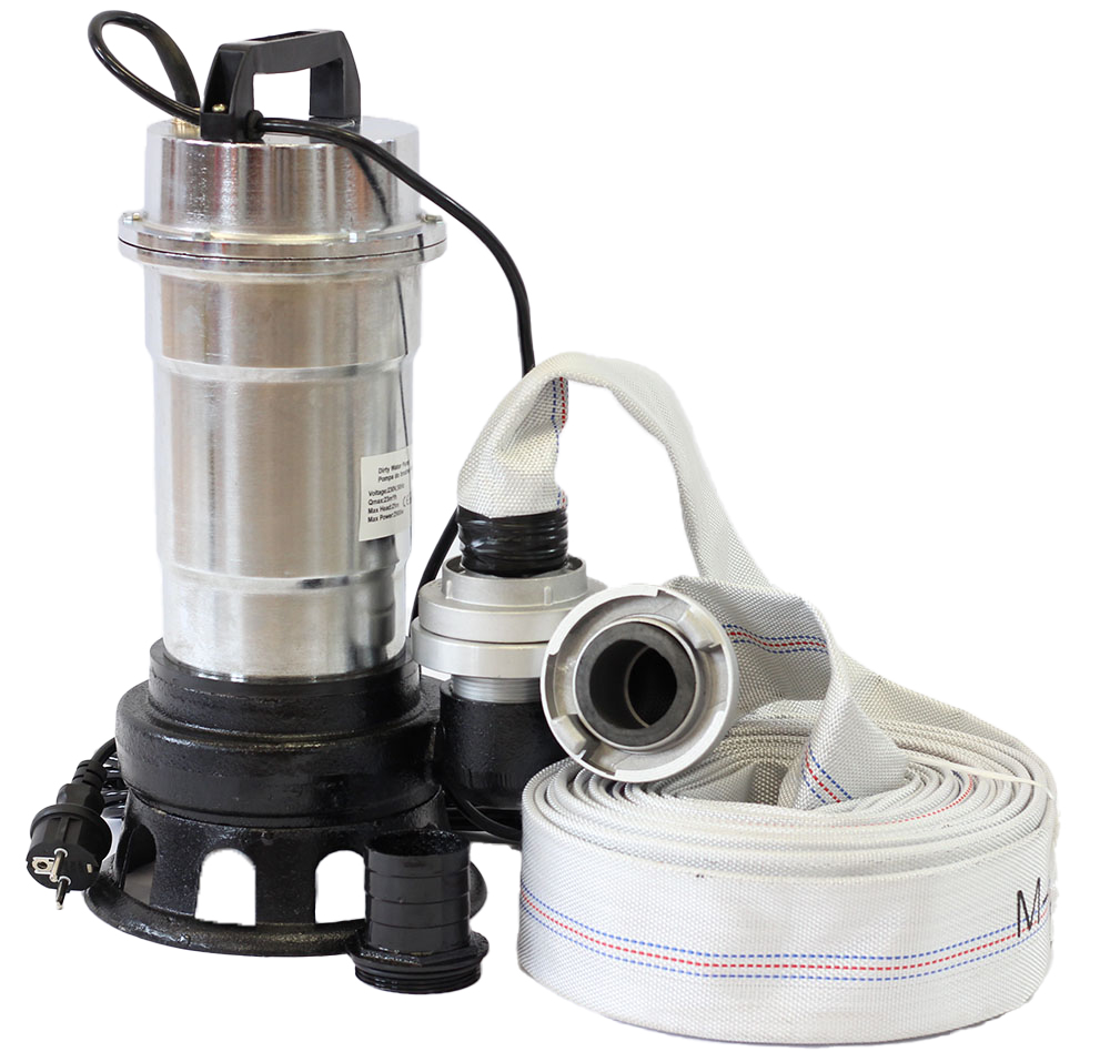 Zestaw pompa niklowana bez pływaka + nasada 52GZ + wąż strażacki 2"20m z końcówkami