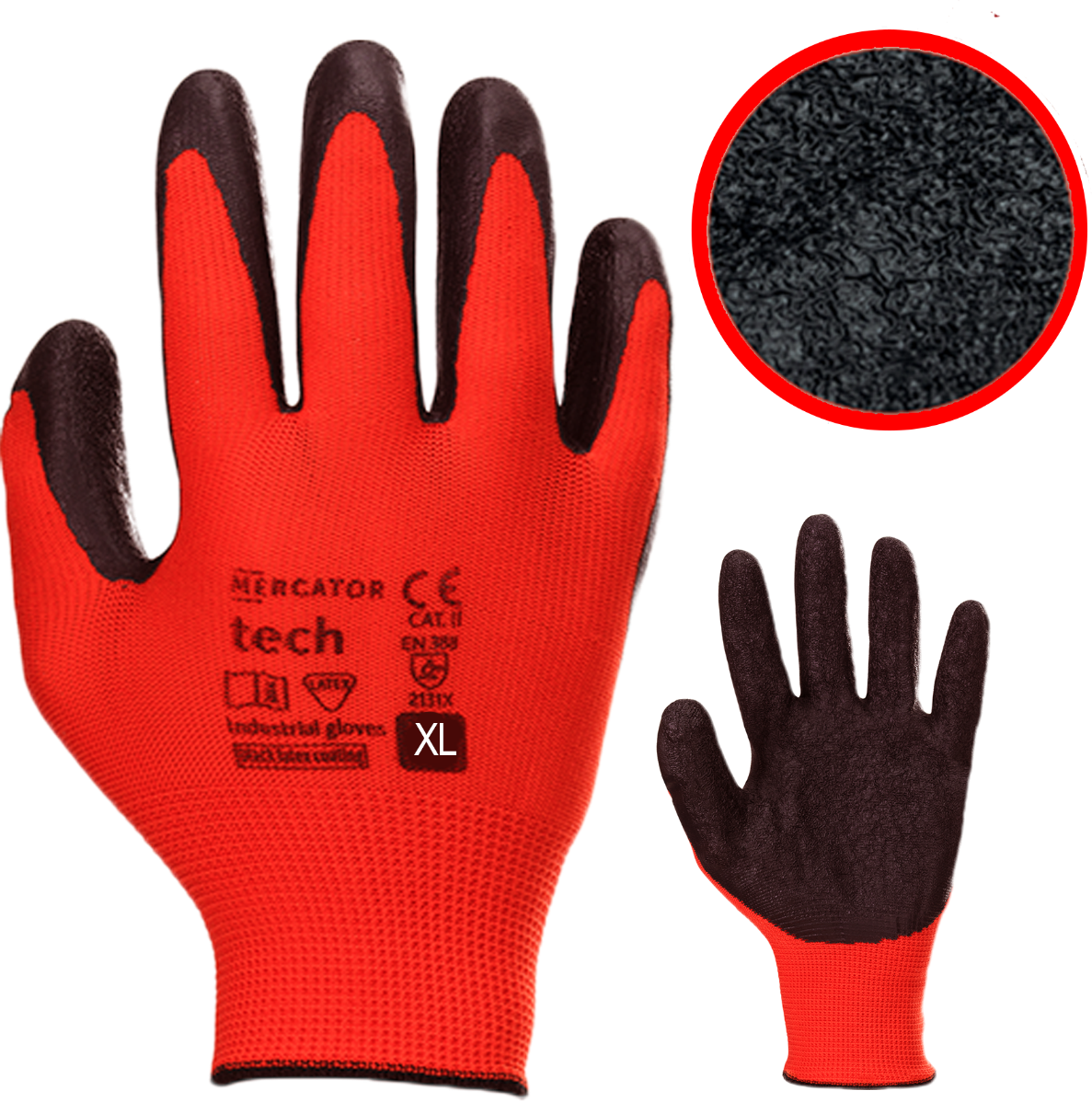 Rękawice Robocze MERCATOR Tech Red+Black Latex - XL - 12 Par