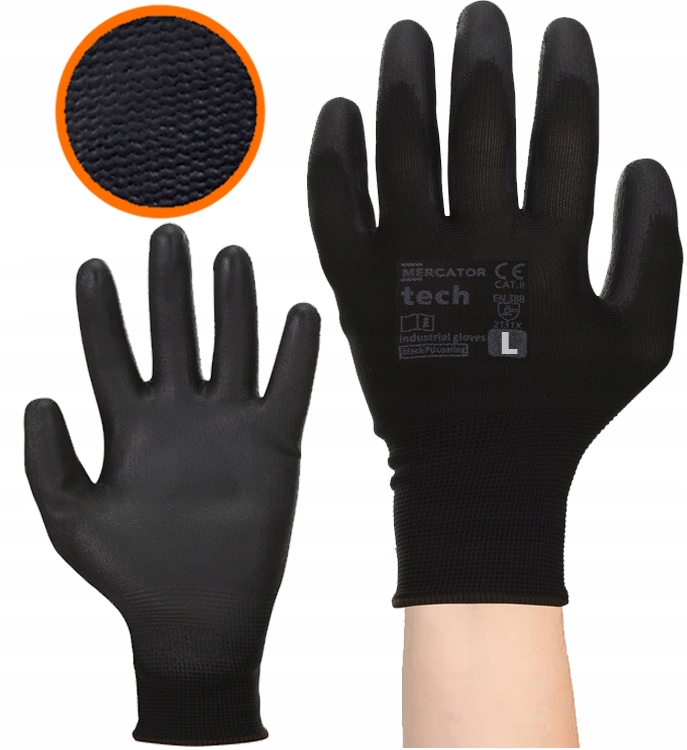 Rękawice Robocze MERCATOR Tech Black+Black PU - L - 1 Para