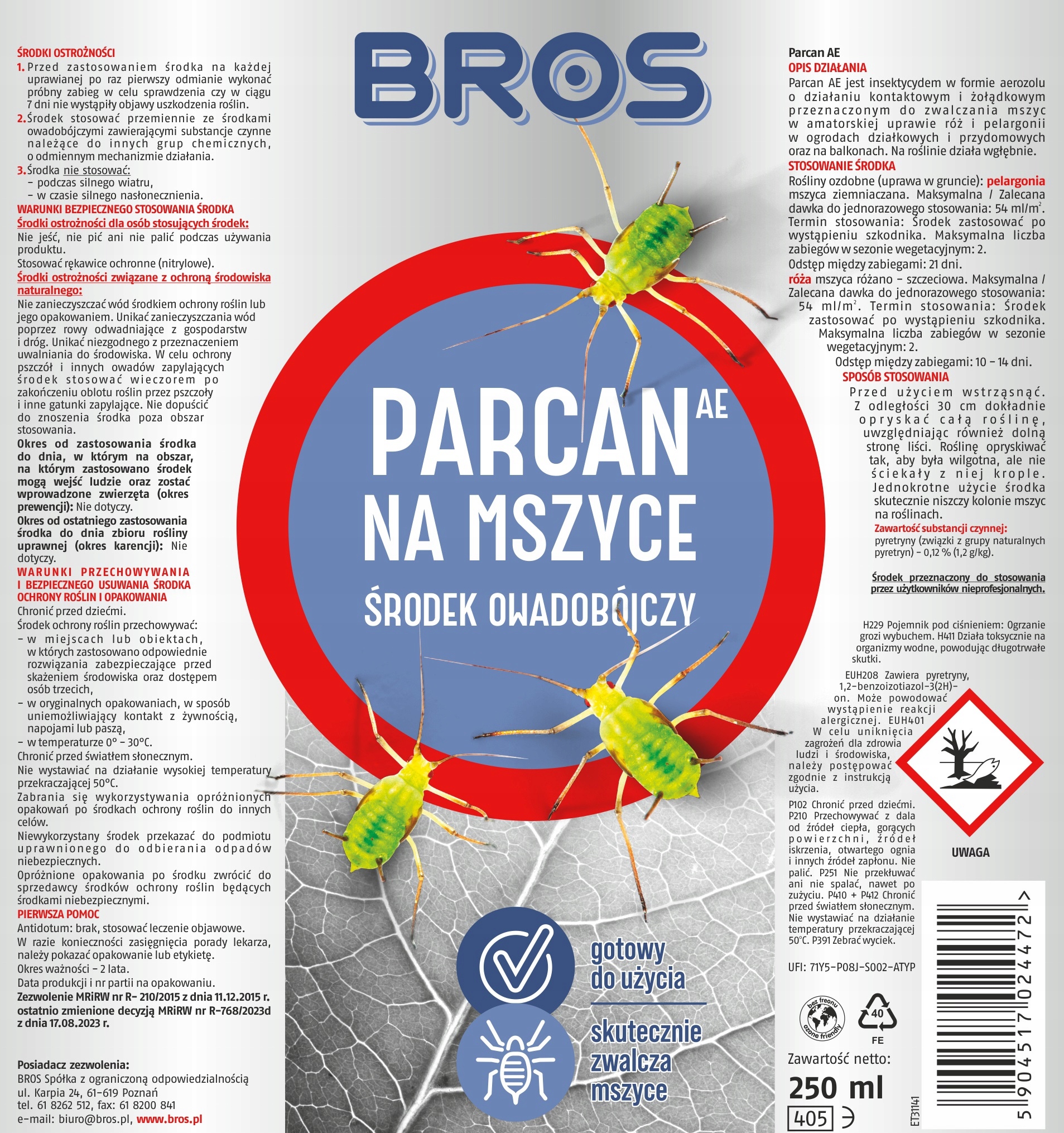 BROS - Parcan AE zwalcza mszyce spray 250ml