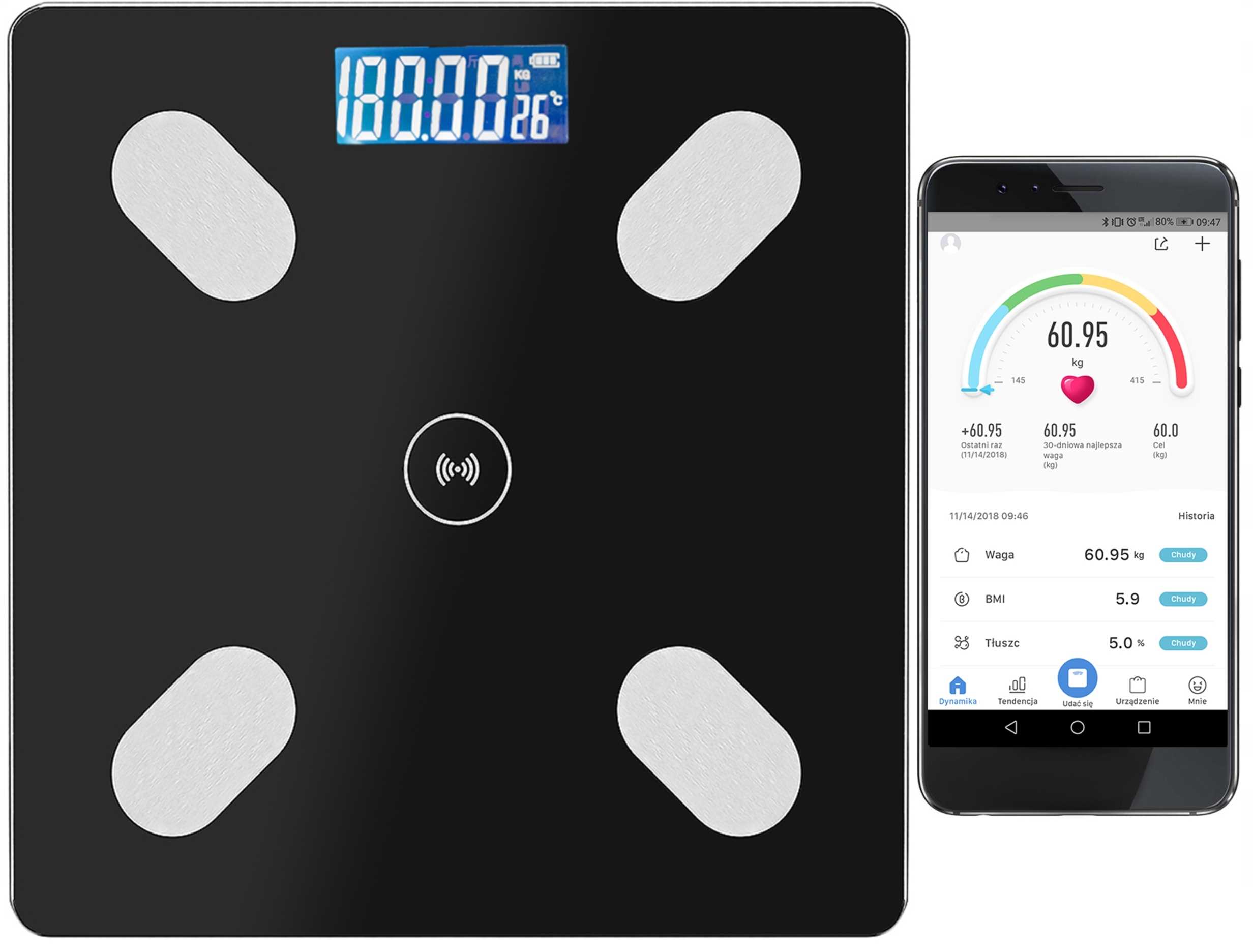Waga 180kg z funkcją bluetooth W9993