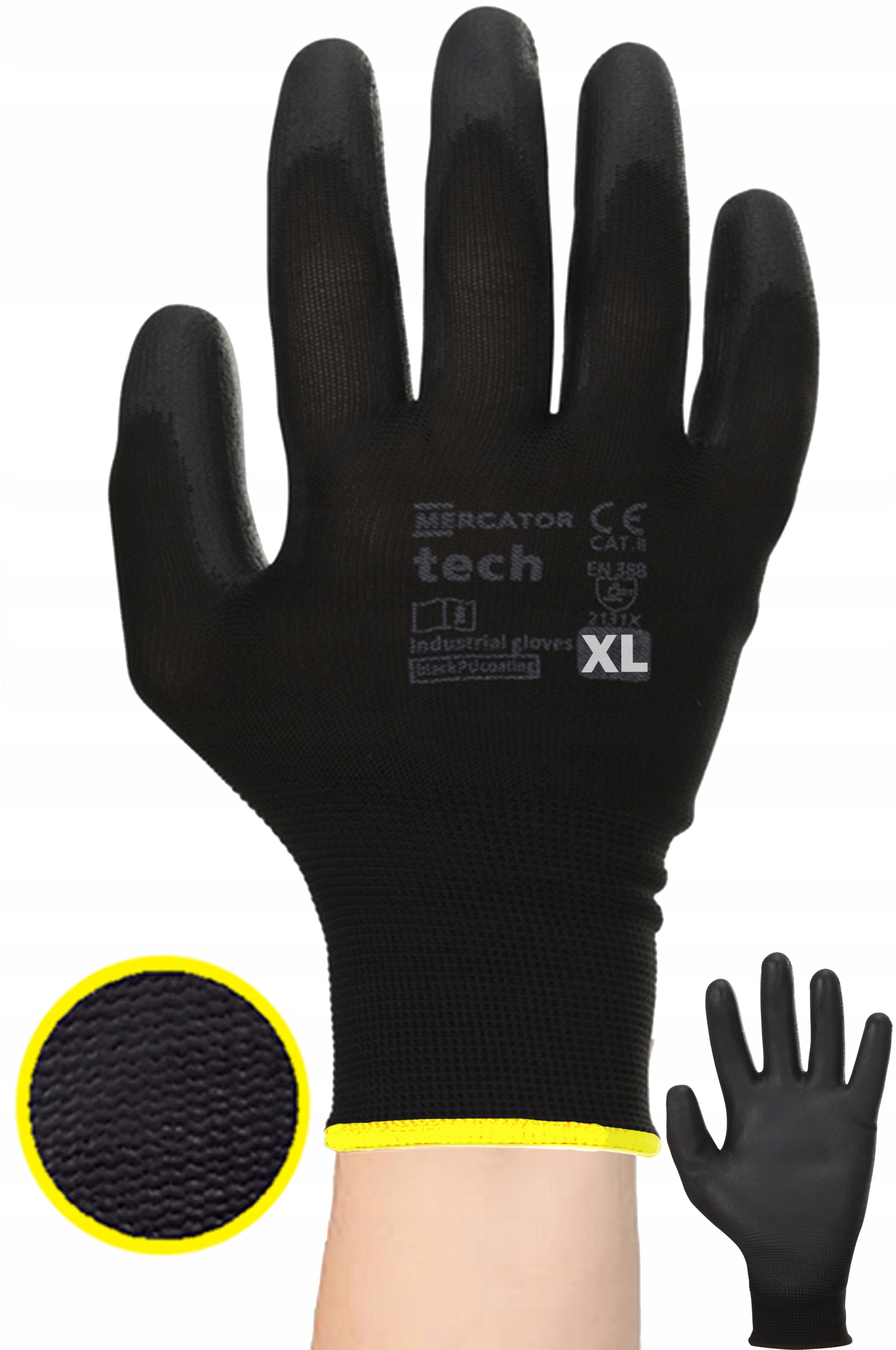 Rękawice Robocze MERCATOR Tech Black+Black PU - XL - 1 Para
