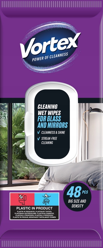 VORTEX Chusteczki nawilżane do luster i szkła , flip top ,48 sztuk