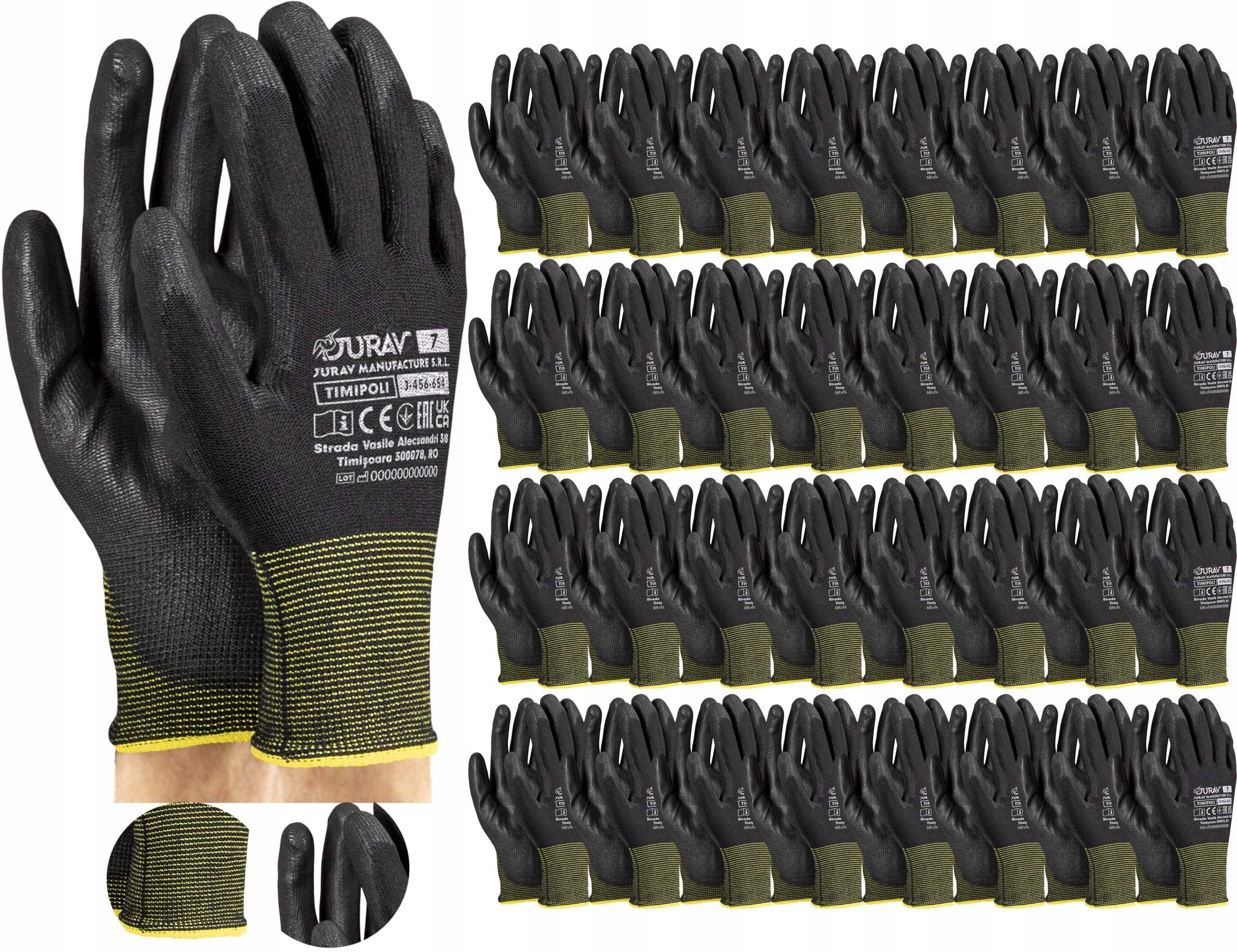 Rękawice Robocze Czarne J-TIMIPOLI_BB7-S - 120 Par