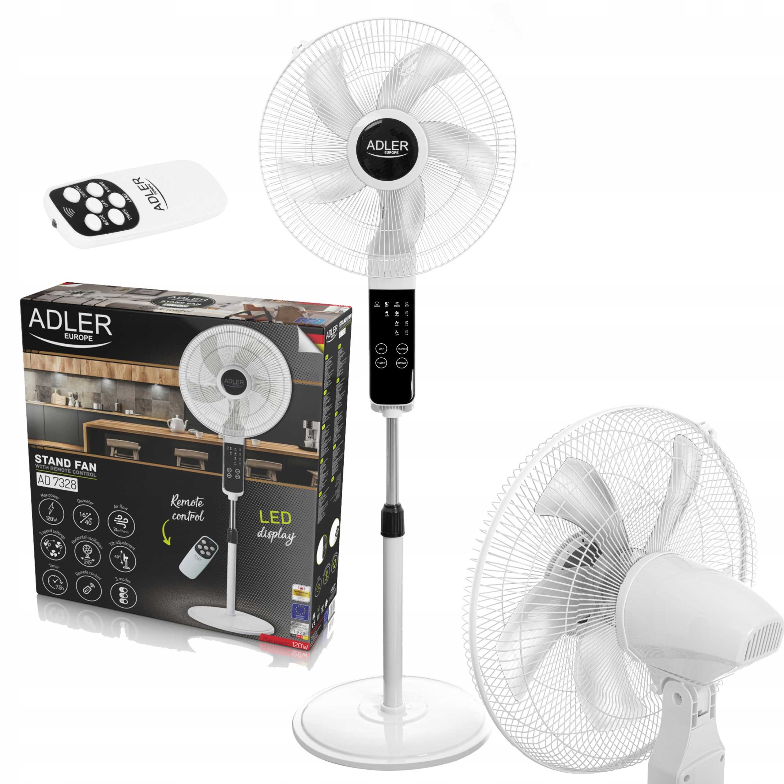 Wentylator Stojący 40cm LED Z Pilotem ADLER AD 7328