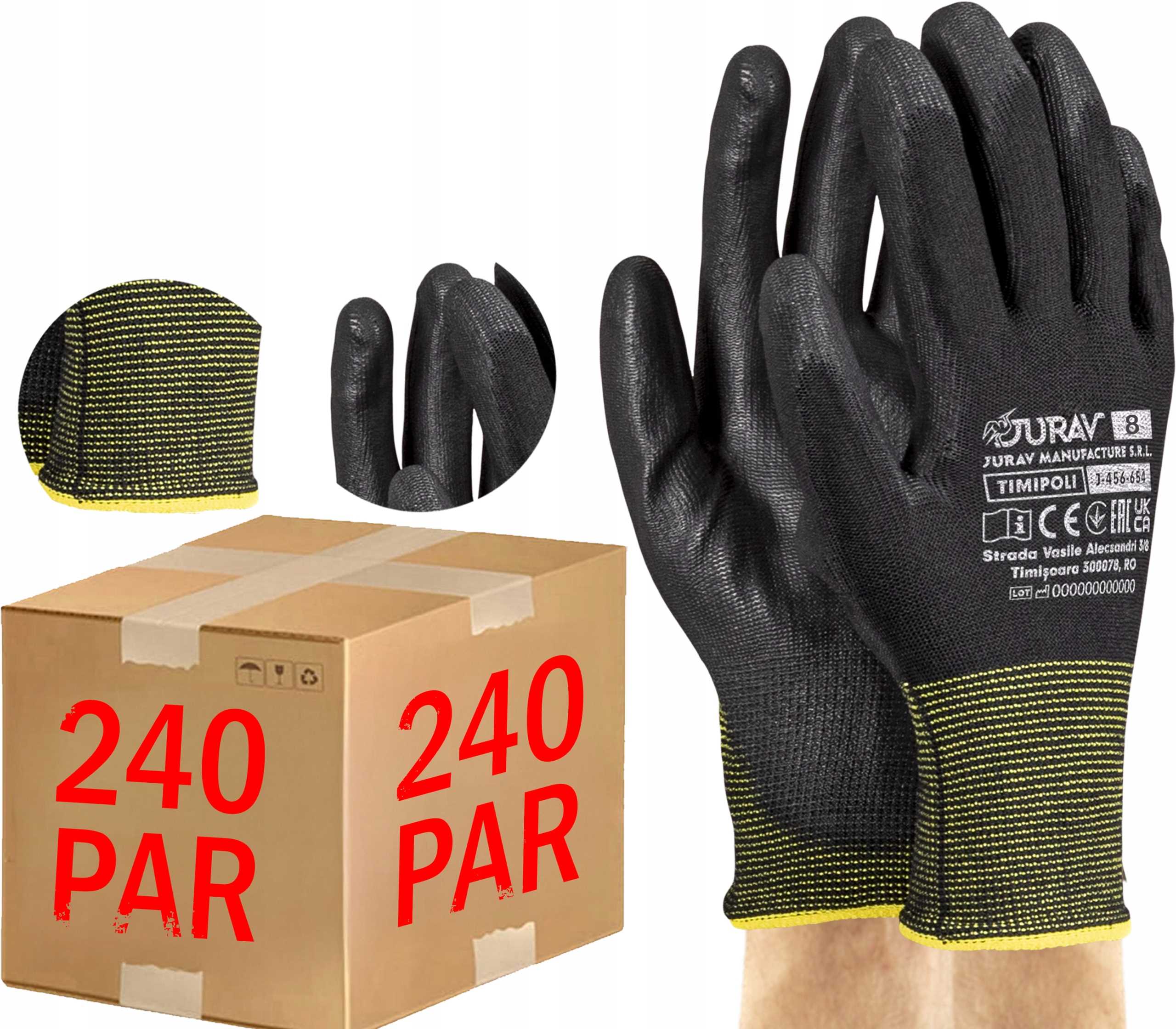 Rękawice Robocze Czarne J-TIMIPOLI_BB8-M - 240 Par
