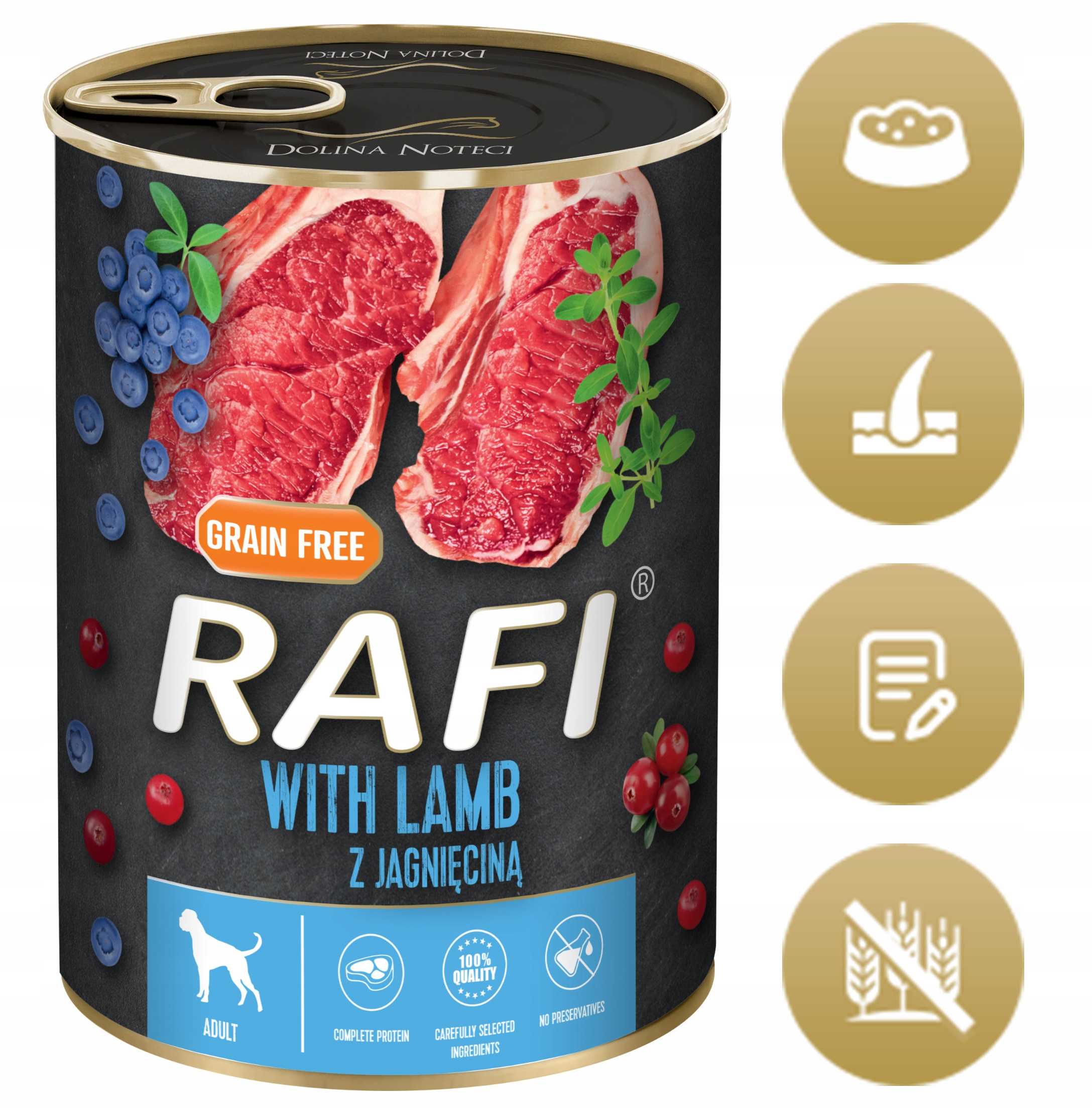 Karma Mokra Dla Psów RAFI z Jagnięciną, Borówką i Żurawiną 400g - 1 szt.