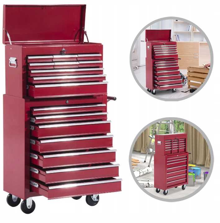 Wózek Narzędziowy 16 Szuflad 61,5 x 33 x 113 cm - Czerwony