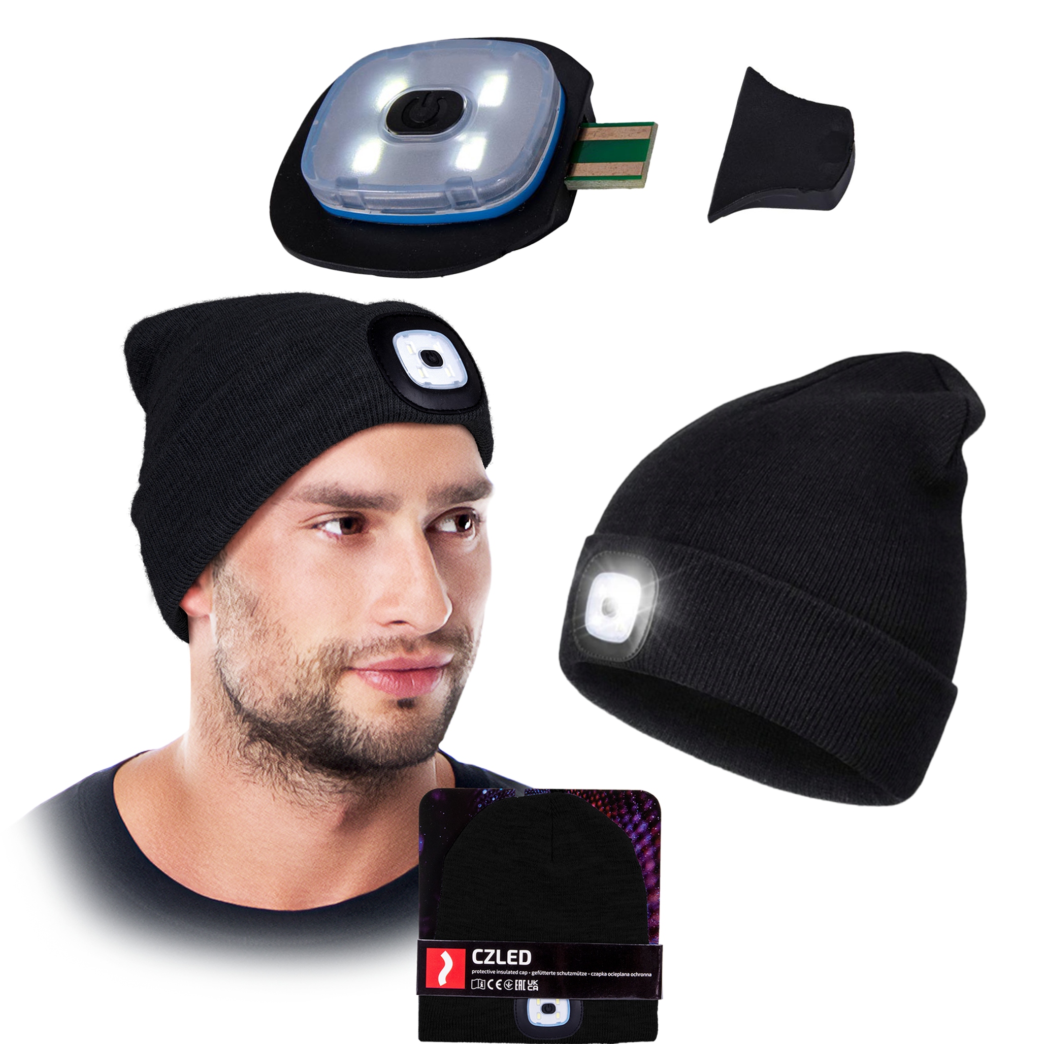 Czapka Zimowa LED Z Wymienną Latarką REIS CZLED_B