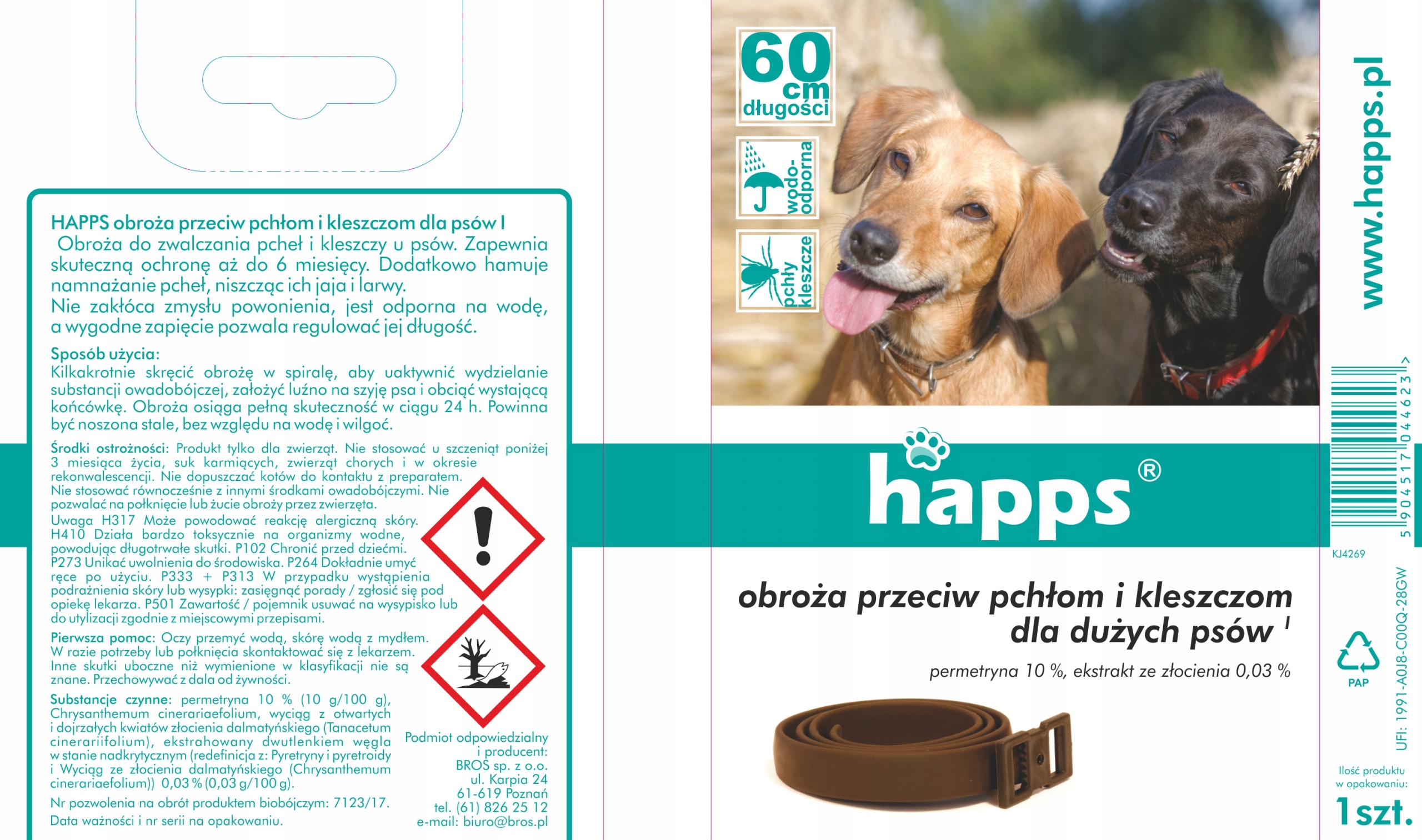 HAPPS - obroża przeciw pchłom i kleszczom dla dużych psów