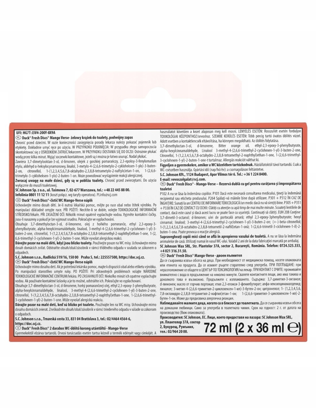 Duck Fresh Discs Mango Verse - Żelowy Krążek Do Toalety 72ml (2 x 36ml)