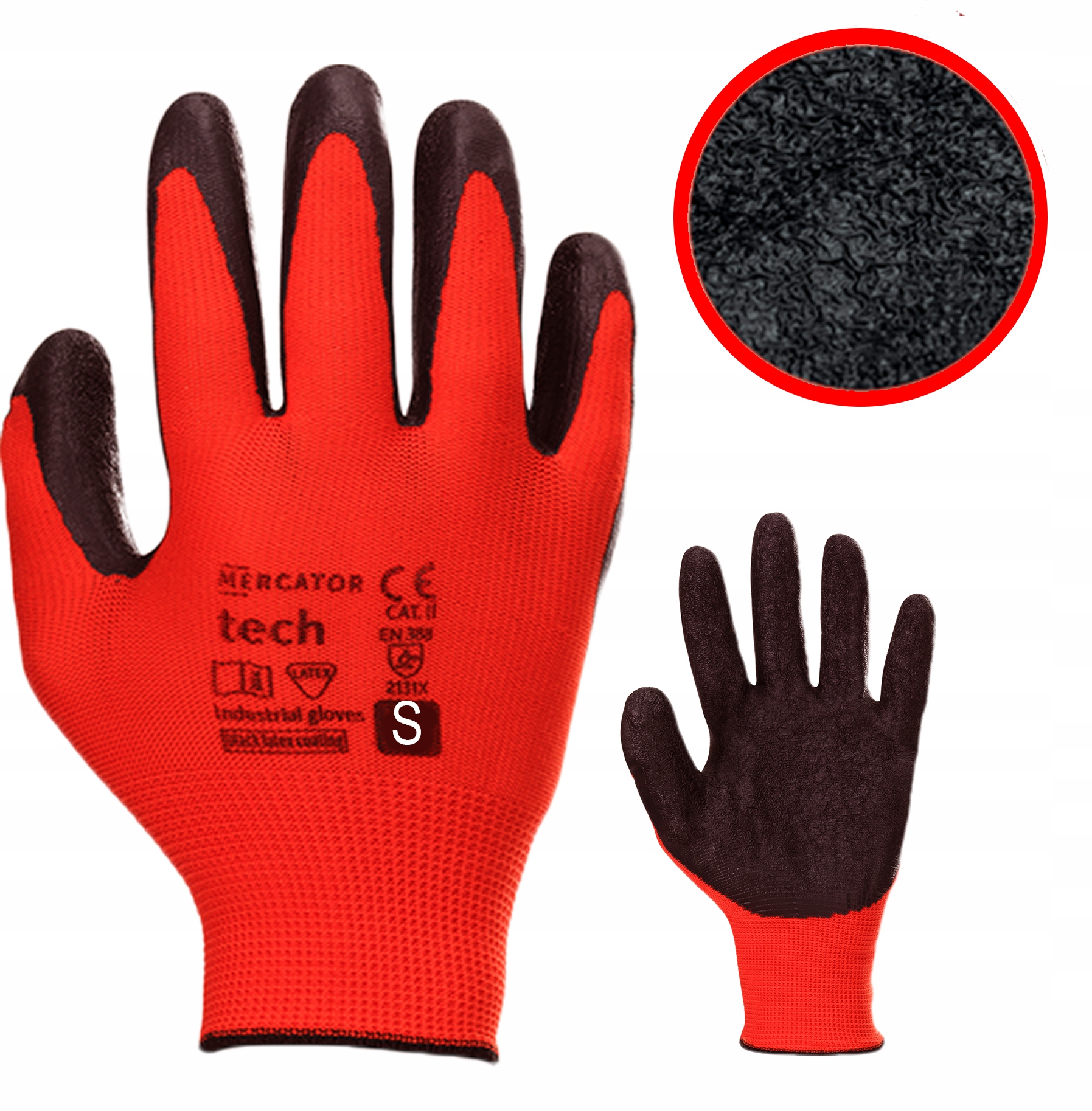 Rękawice Robocze MERCATOR Tech Red+Black Latex - S - 12 Par