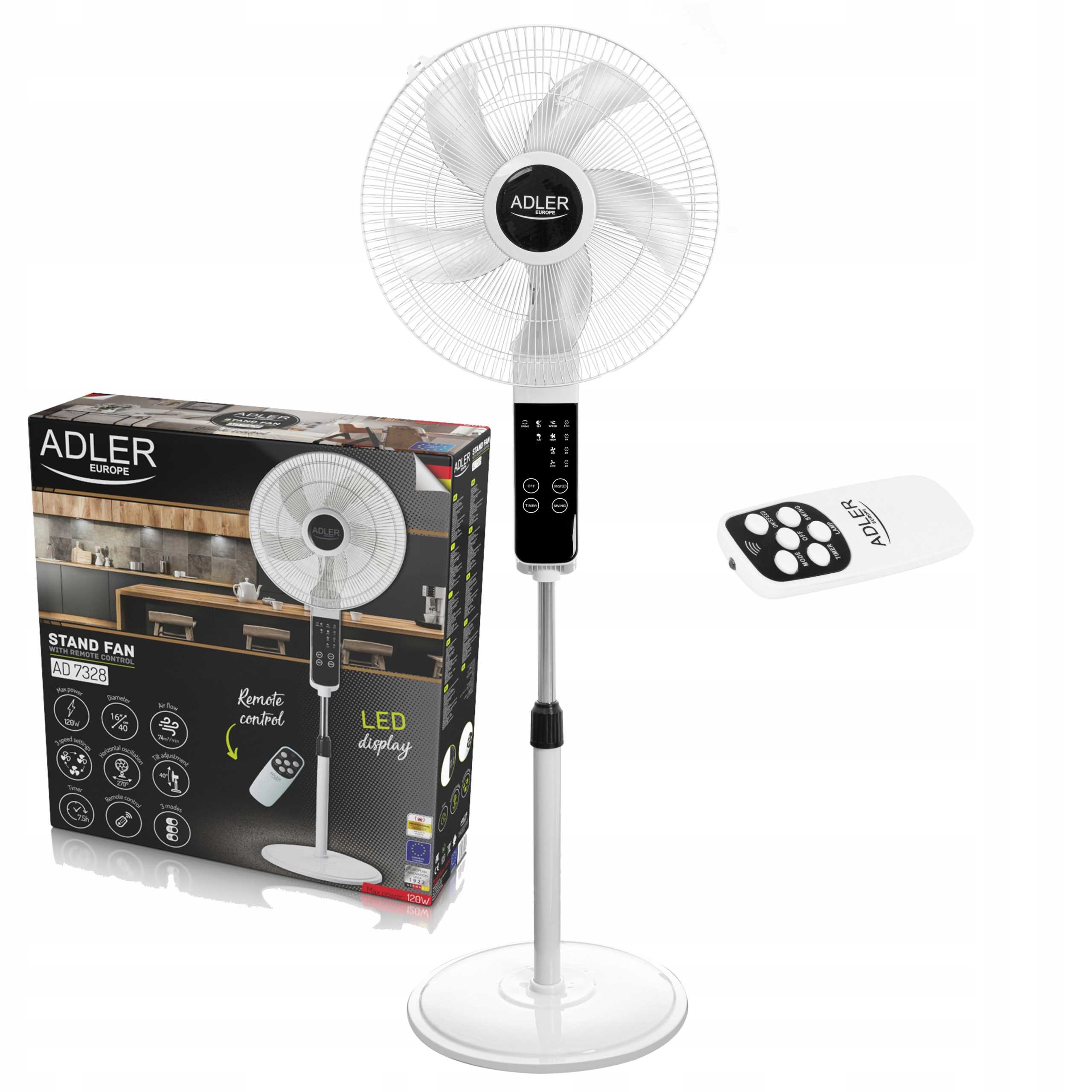 Wentylator Stojący 40cm LED Z Pilotem ADLER AD 7328