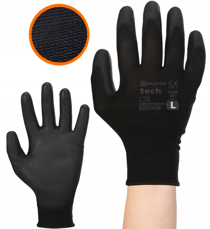 Rękawice Robocze MERCATOR Tech Black+Black PU - L - 1 Para