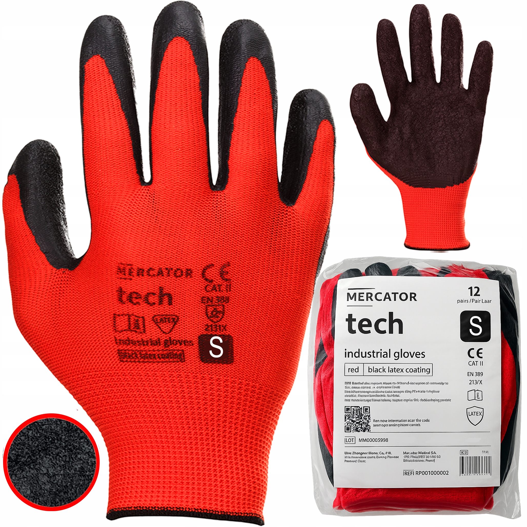 Rękawice Robocze MERCATOR Tech Red+Black Latex - S - 12 Par
