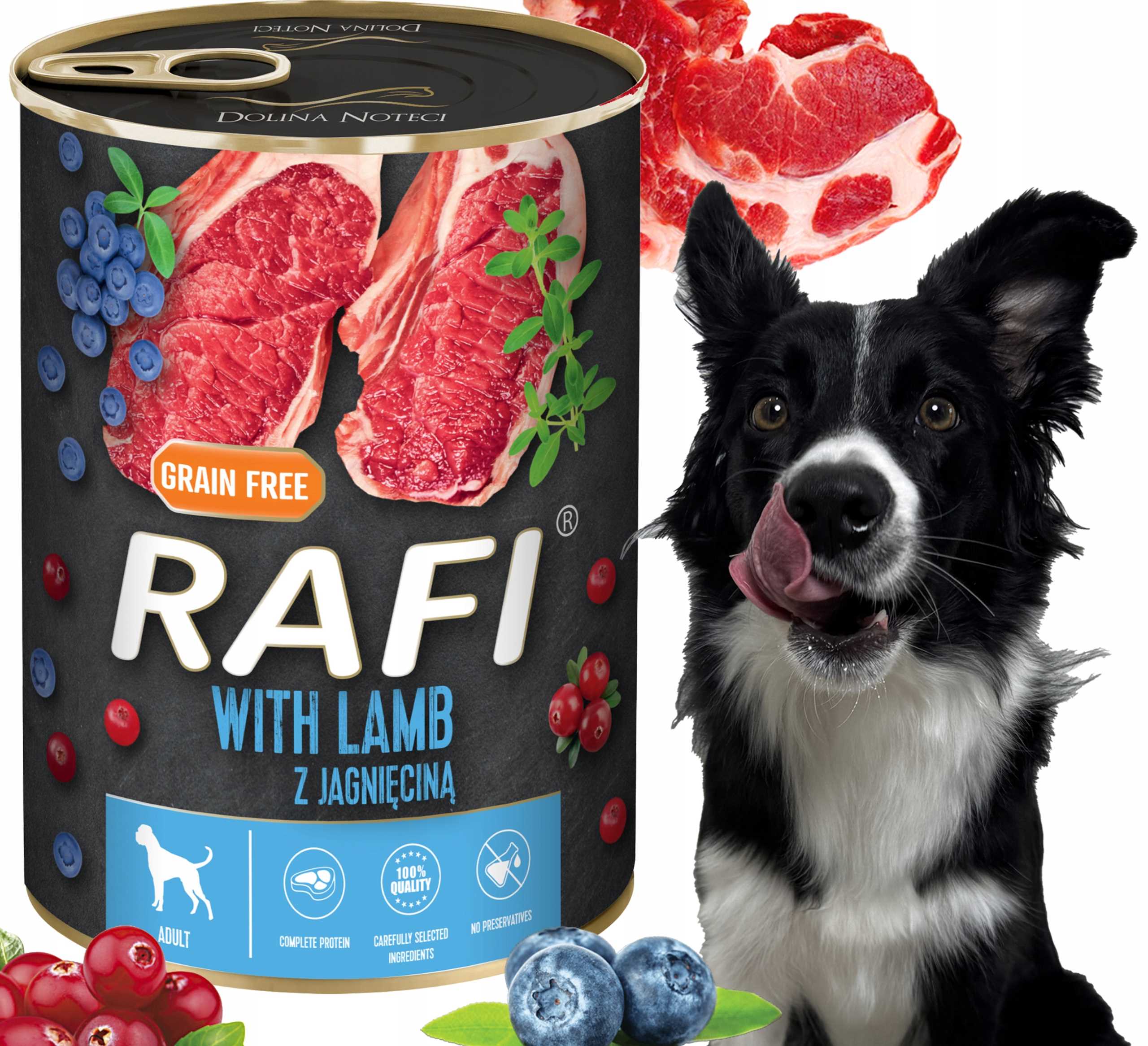 Karma Mokra Dla Psów RAFI z Jagnięciną, Borówką i Żurawiną 400g - 1 szt.