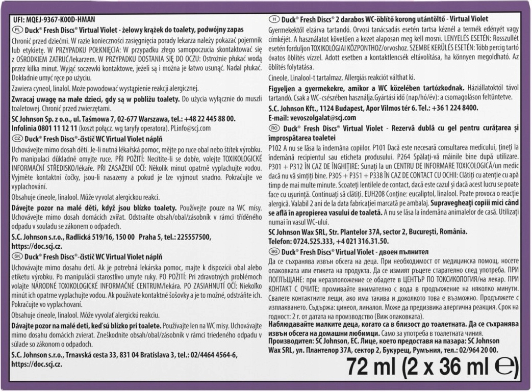 Duck Fresh Discs Virtual Violet - Żelowy Krążek Do Toalety 72ml (2 x 36ml)