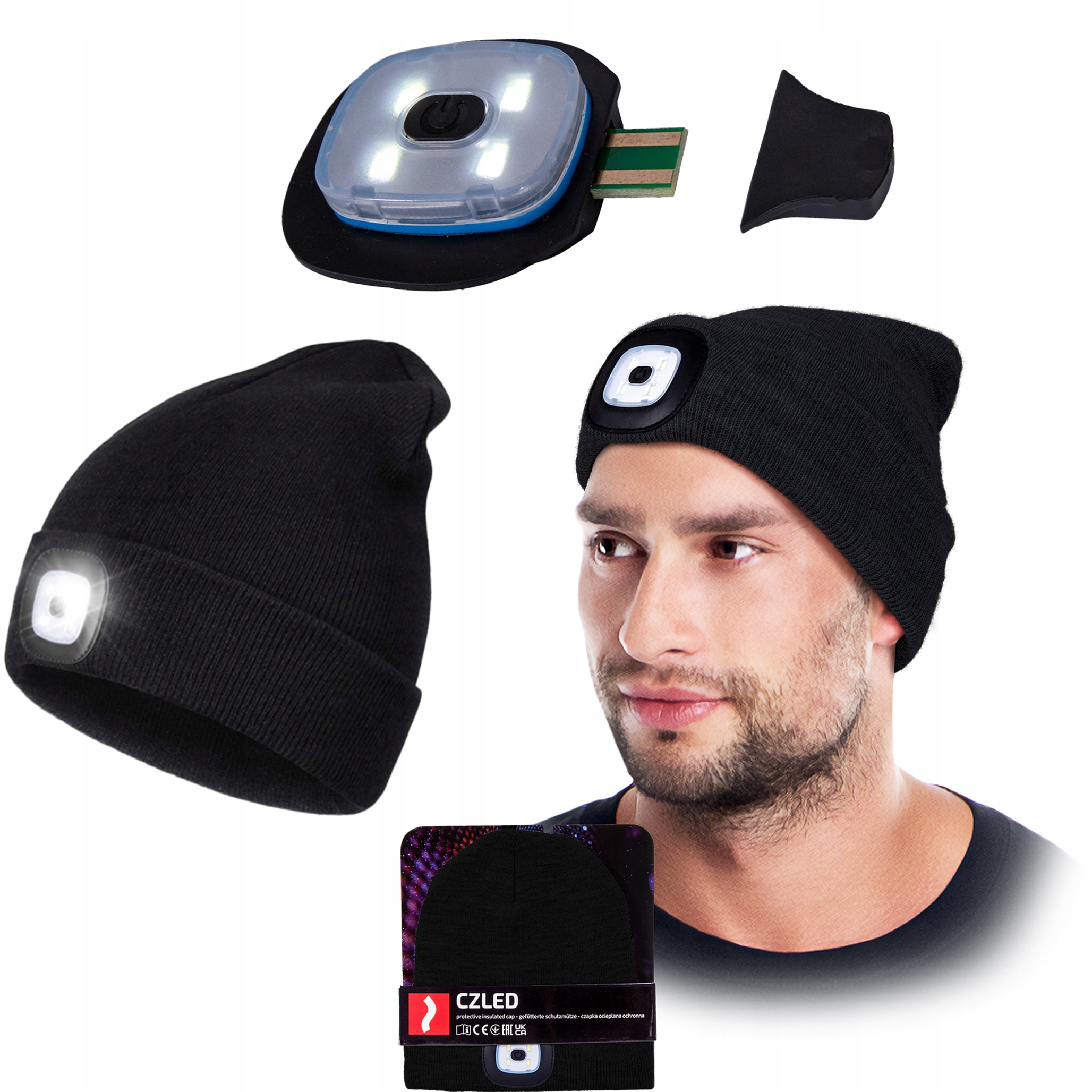 Czapka Zimowa LED Z Wymienną Latarką REIS CZLED_B