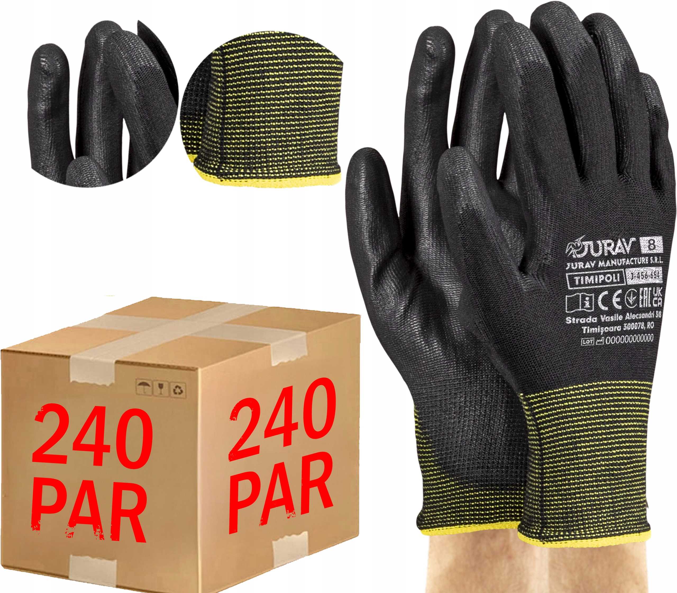 Rękawice Robocze Czarne J-TIMIPOLI_BB8-M - 240 Par
