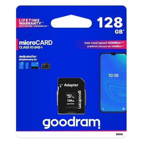GOODRAM Karta Pamięci MicroSDXC 128GB CL10 UHS I + Adapter