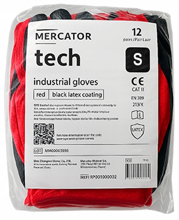 Rękawice Robocze MERCATOR Tech Red+Black Latex - S - 12 Par