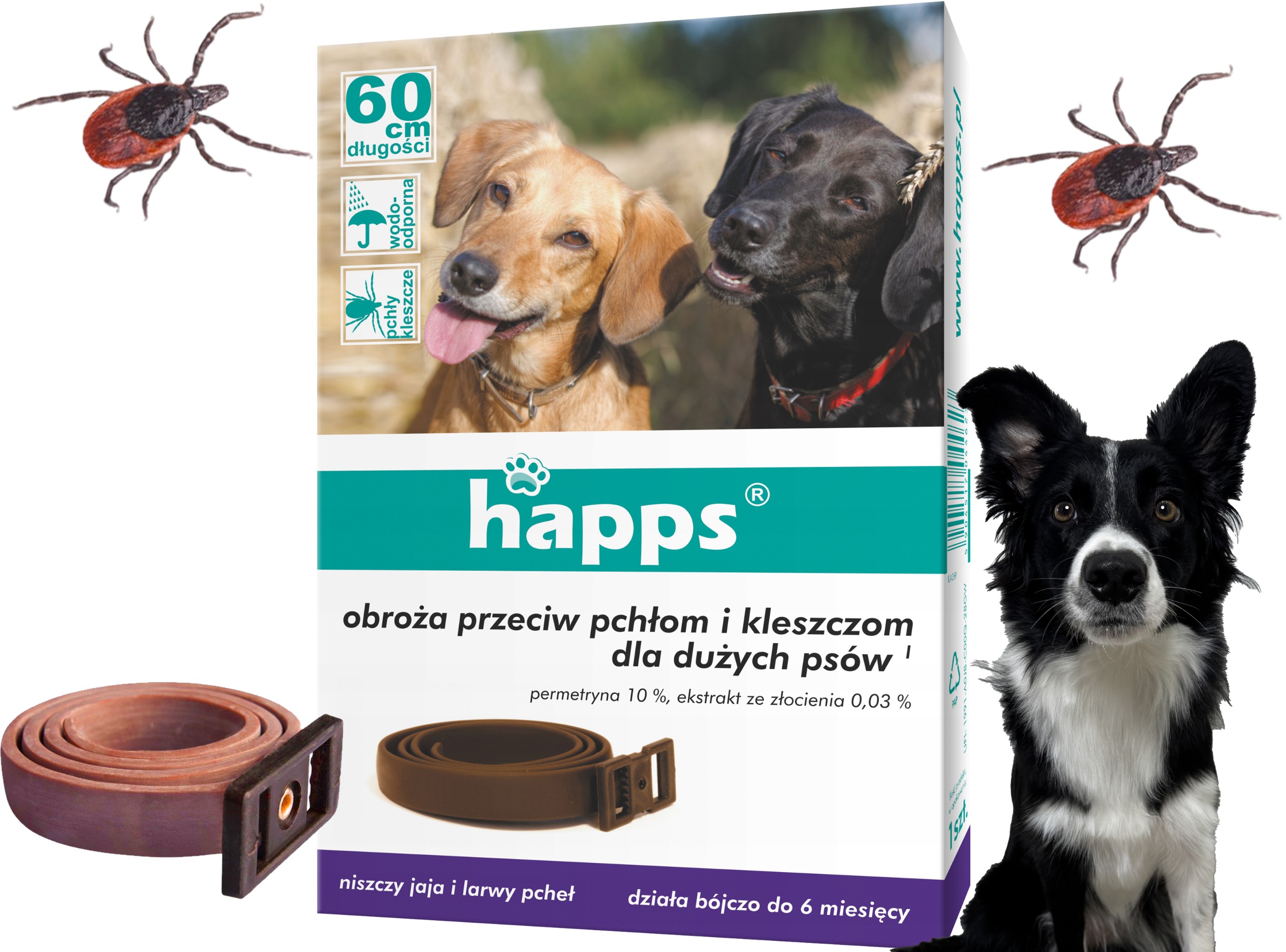 HAPPS - obroża przeciw pchłom i kleszczom dla dużych psów