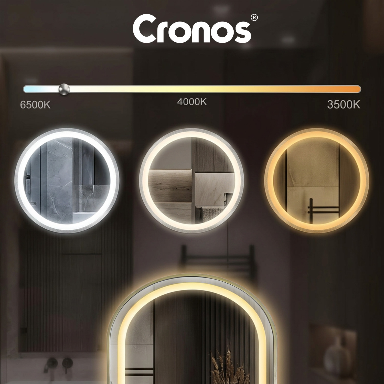 Lustro Cronos Gold owalne — złote wykończenie i tylne podświetlenie LED