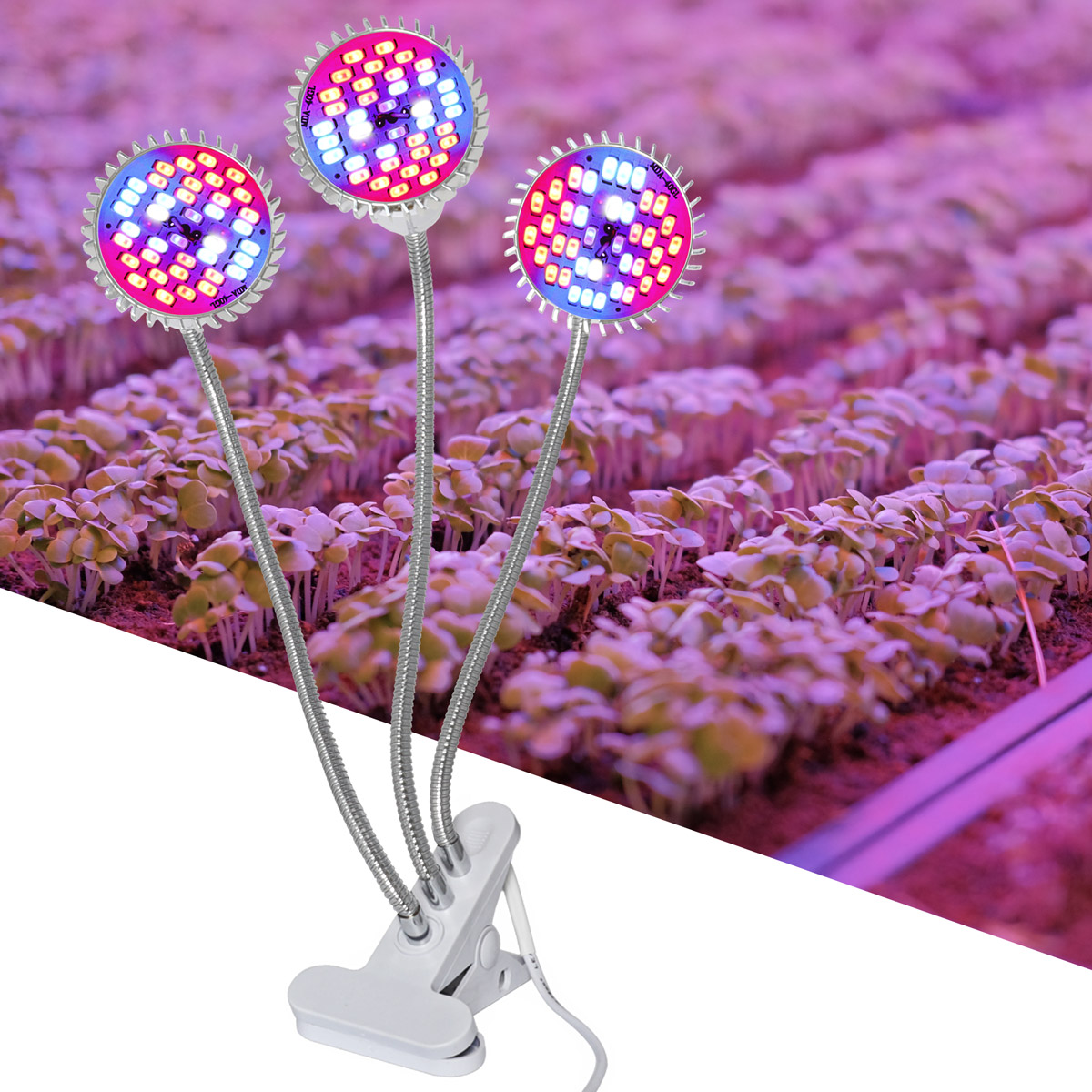 LAMPA LED DO WZROSTU UPRAWY ROŚLIN 90W 3000lm 3 GŁOWICE