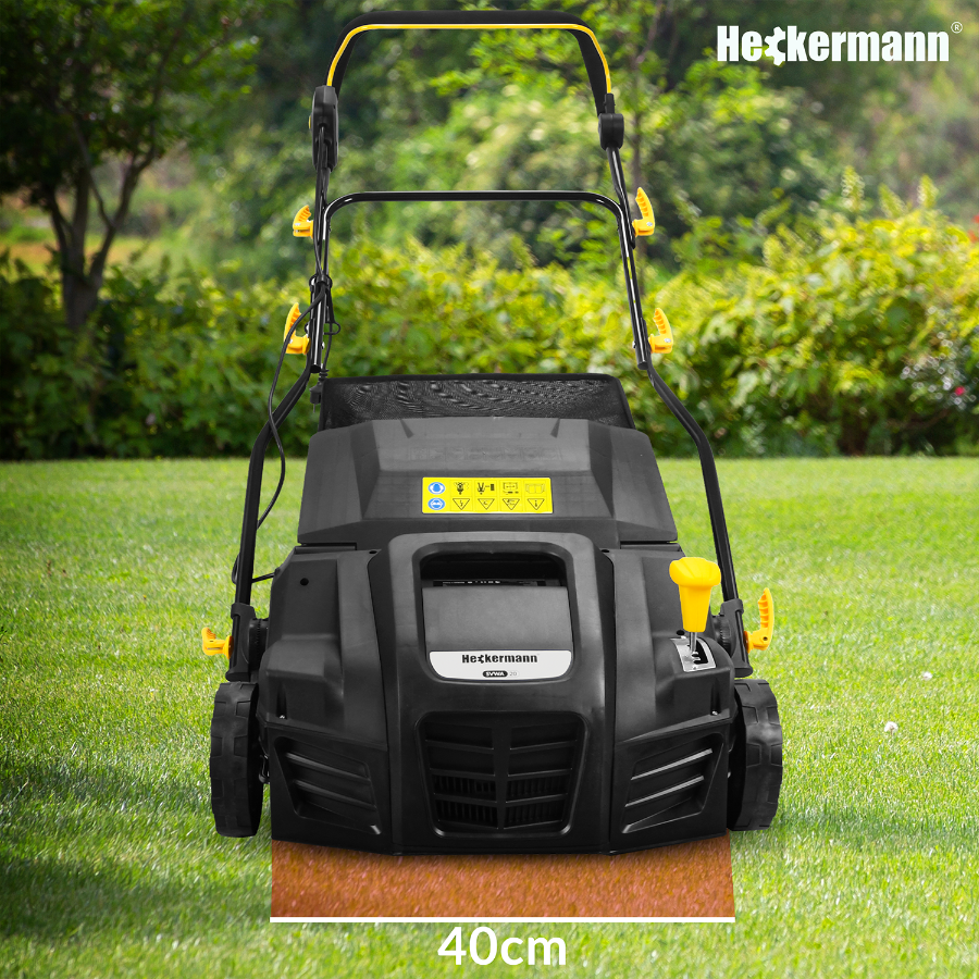Heckermann SVWA20 wertykulator elektryczny 2000W na trawniku — szerokość robocza 40 cm