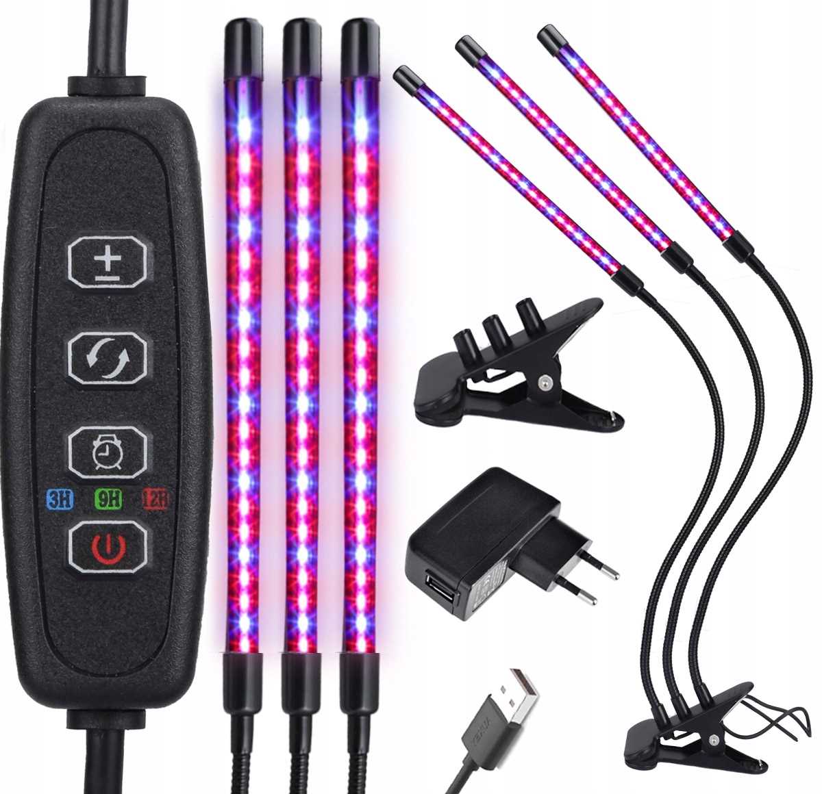 3x LAMPA LED DO WZROSTU ROŚLIN 60x LED TIMER TRYBY 27W 1200LM