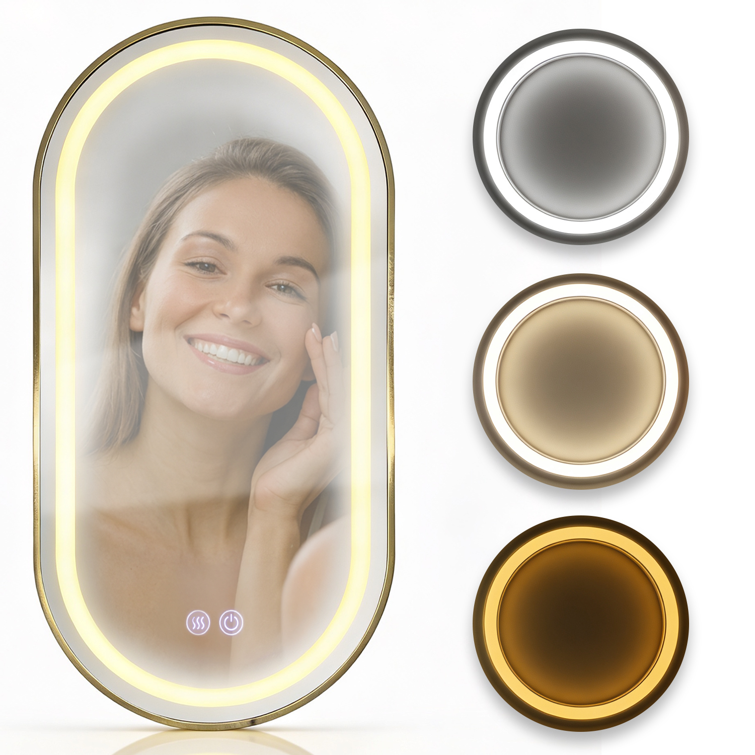 Lustro podgrzewane Cronos owalne 60x110 cm Gold — pełny format z LED