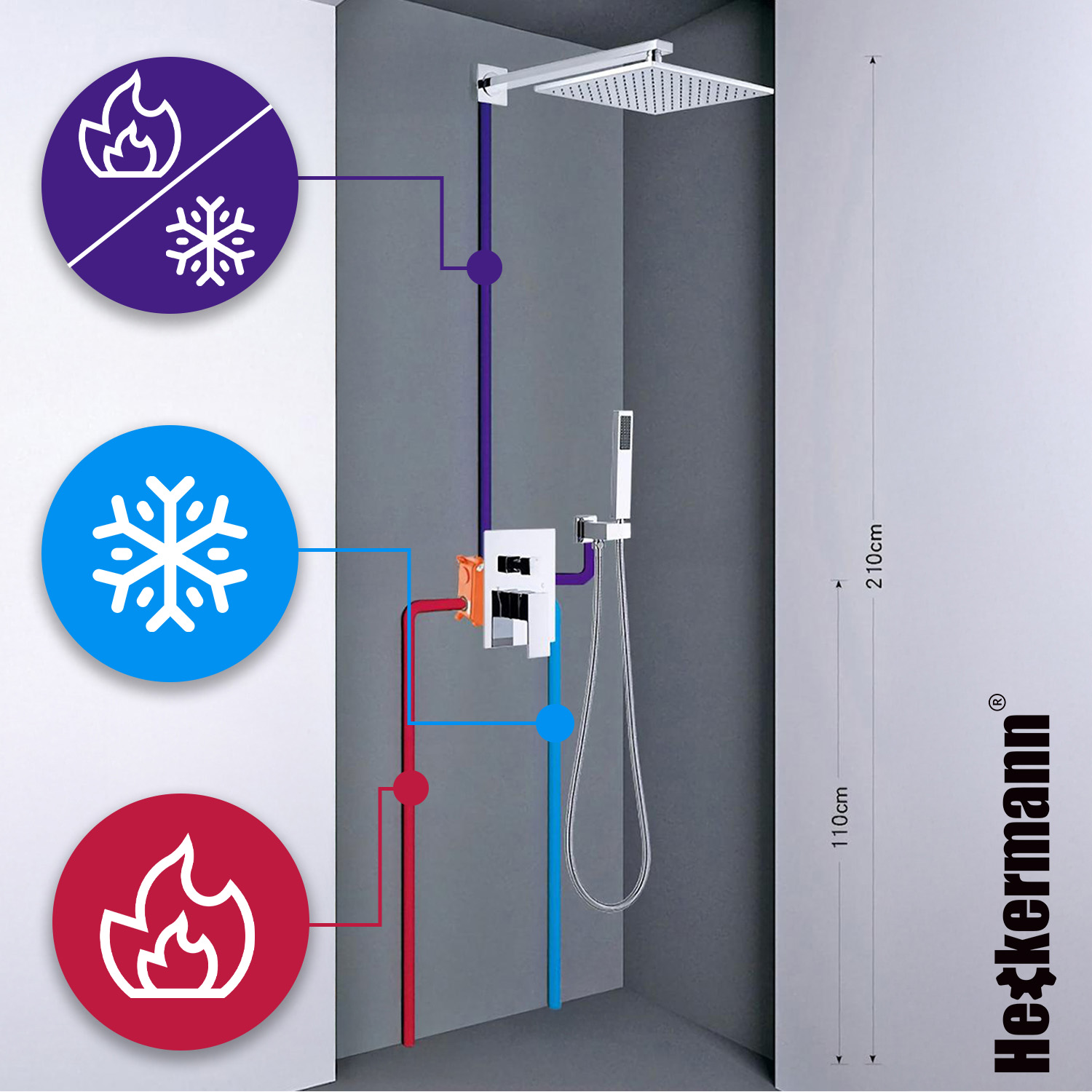 Zestaw prysznicowy podtynkowy Heckermann MS-25602 Srebrny