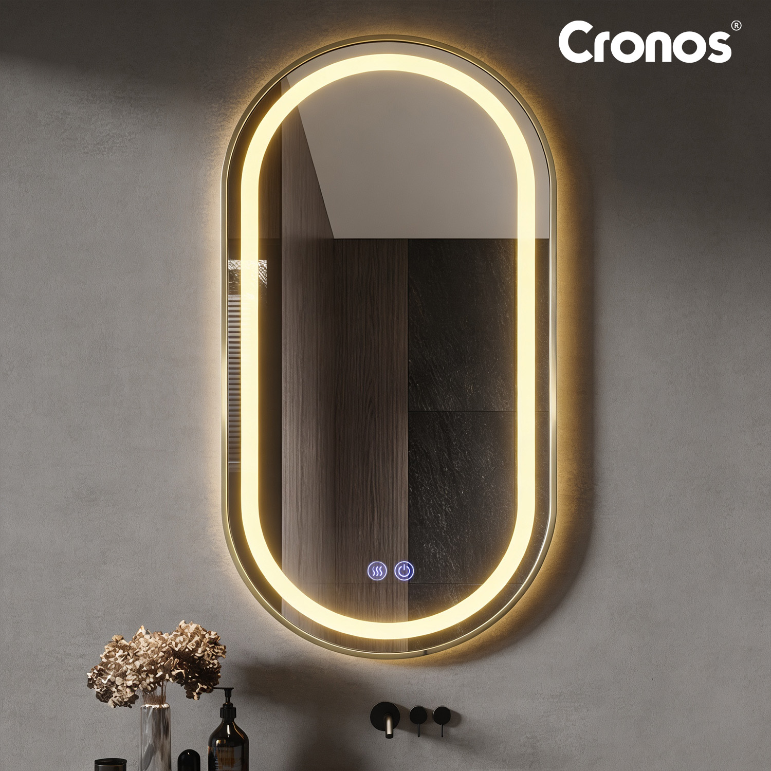 Lustro Cronos Gold owalne 60x110 cm — złote wykończenie i tylne podświetlenie LED
