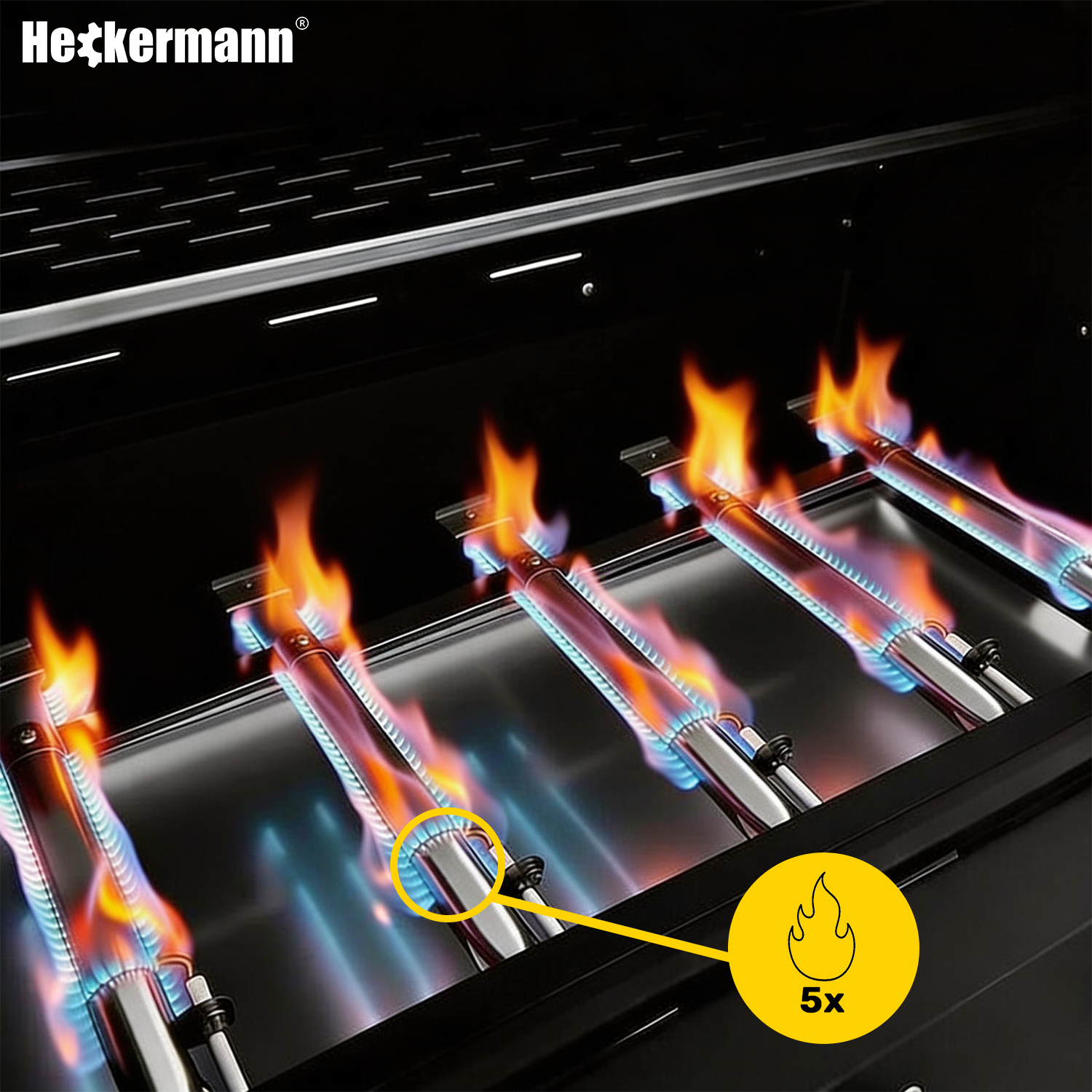 Grill gazowy Heckermann YF-01JY05-B — 5 palników gazowych od środka