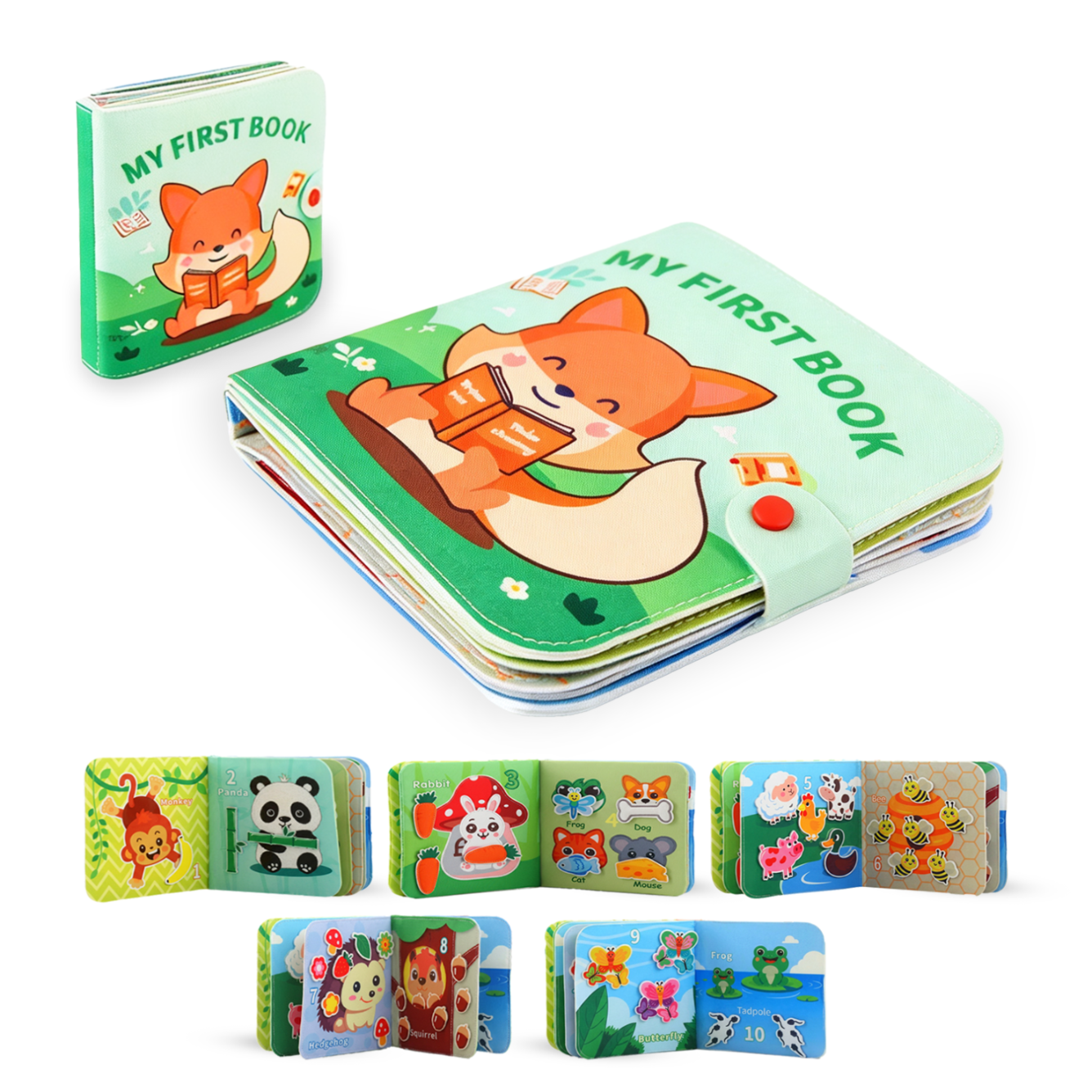 Książeczka sensoryczna zwierzęta PlaySo FQB-01 — quiet book z angielskimi słówkami