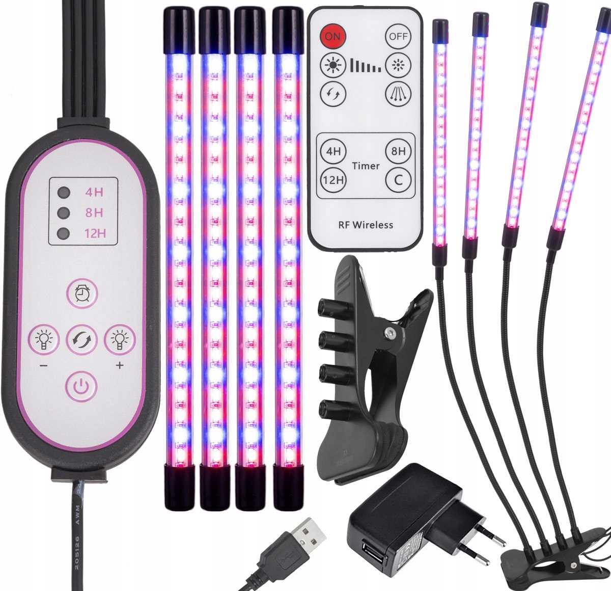 4x LAMPA 80x LED DO WZROSTU ROŚLIN TIMER + PILOT 36W 1200LM