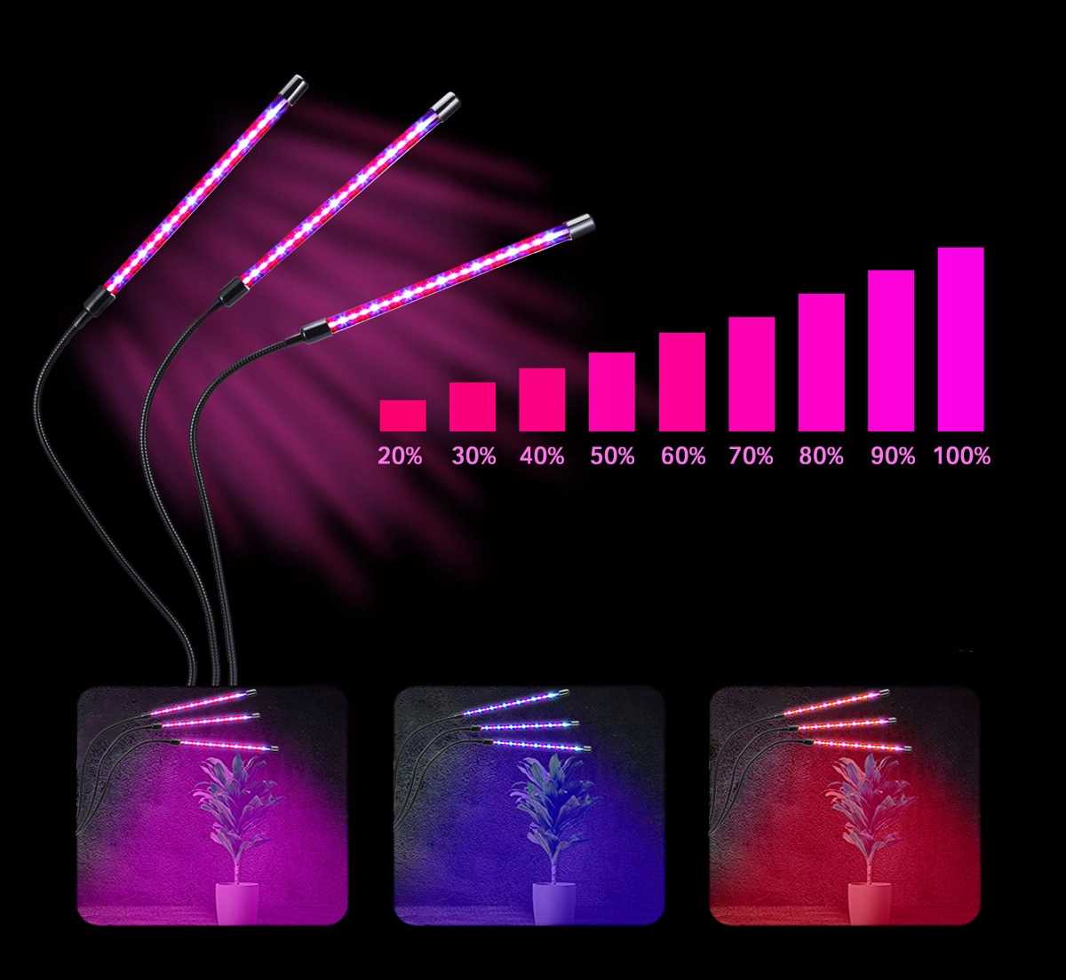 3x LAMPA LED DO WZROSTU ROŚLIN 60x LED TIMER TRYBY 27W 1200LM