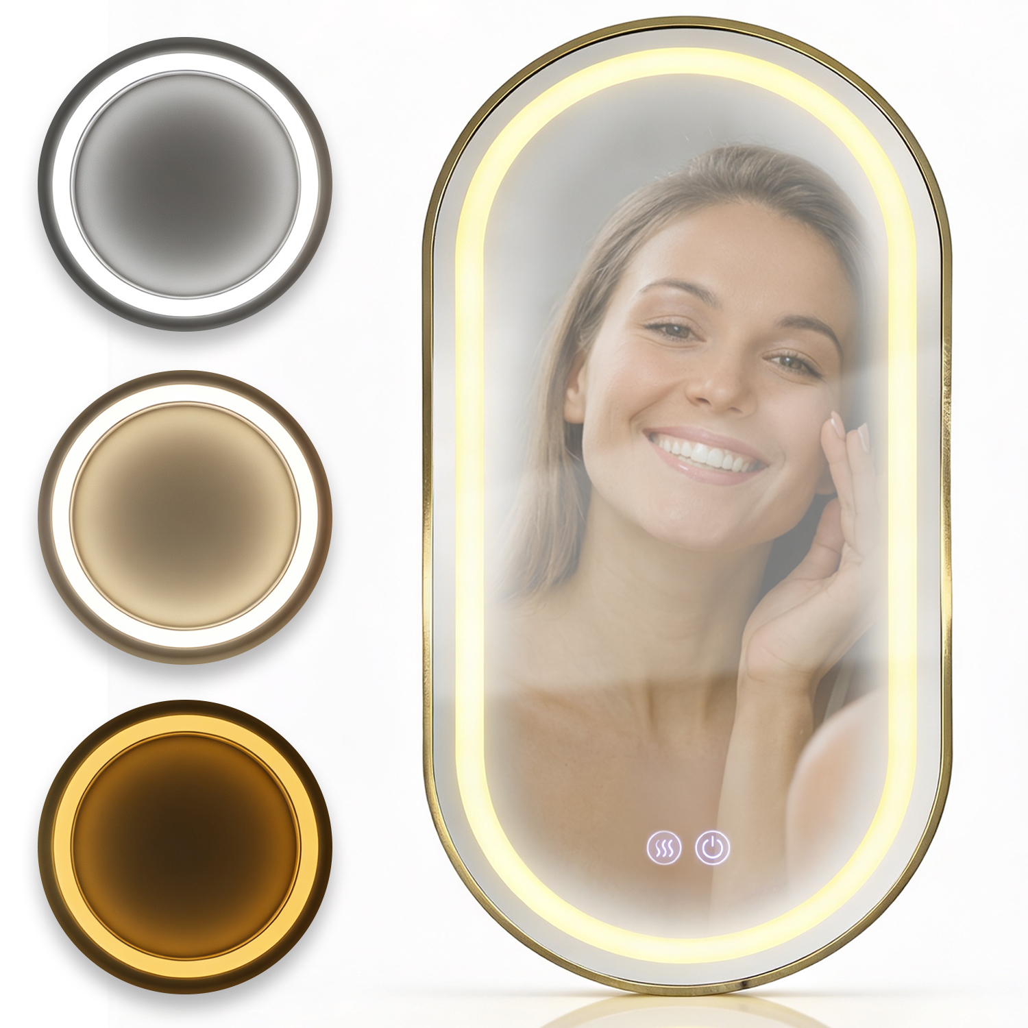 Lustro podgrzewane Cronos owalne 60x90 cm Gold — LED i sensor dotykowy