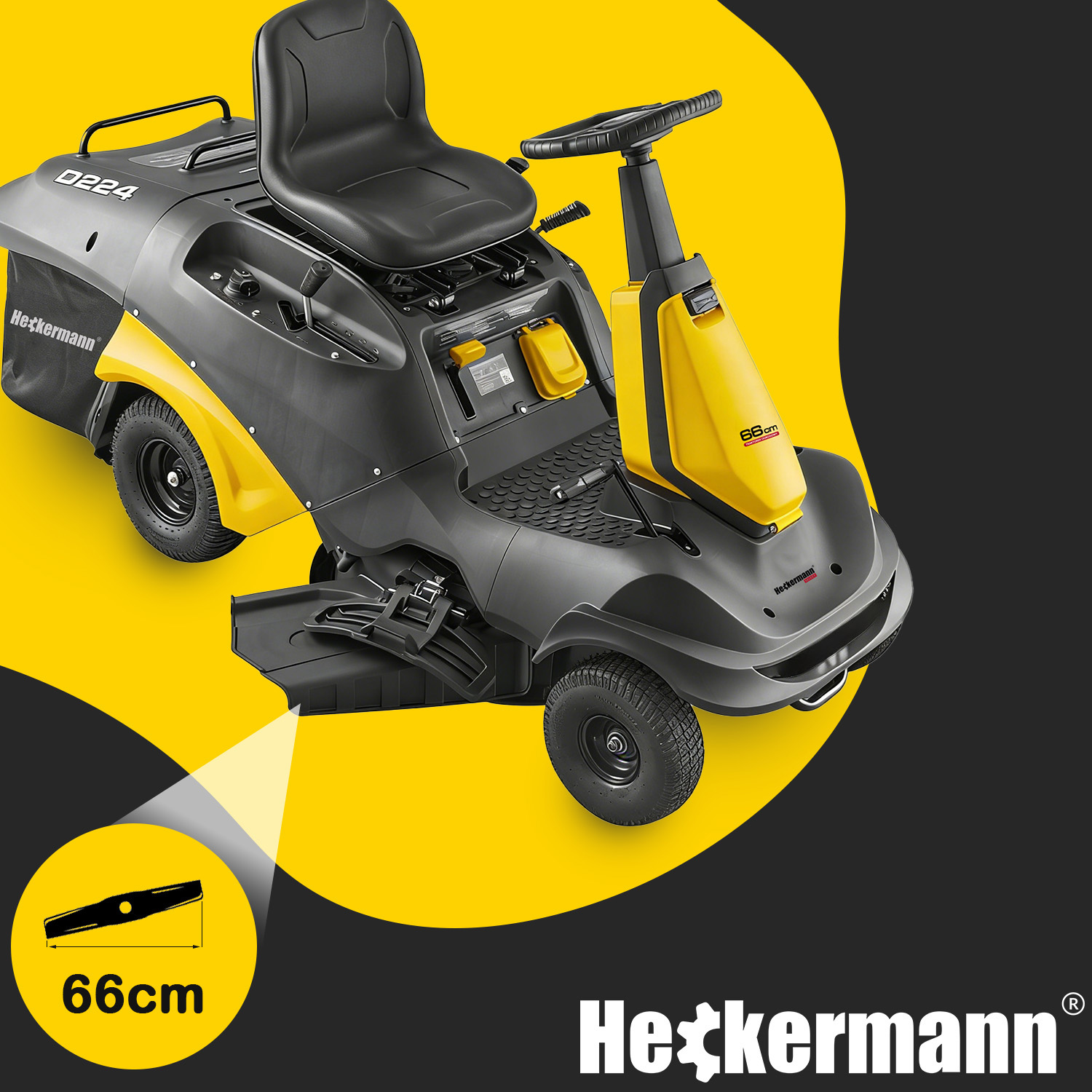 Traktorek Heckermann SVTR66 — szerokość koszenia 66 cm, nóż tnący