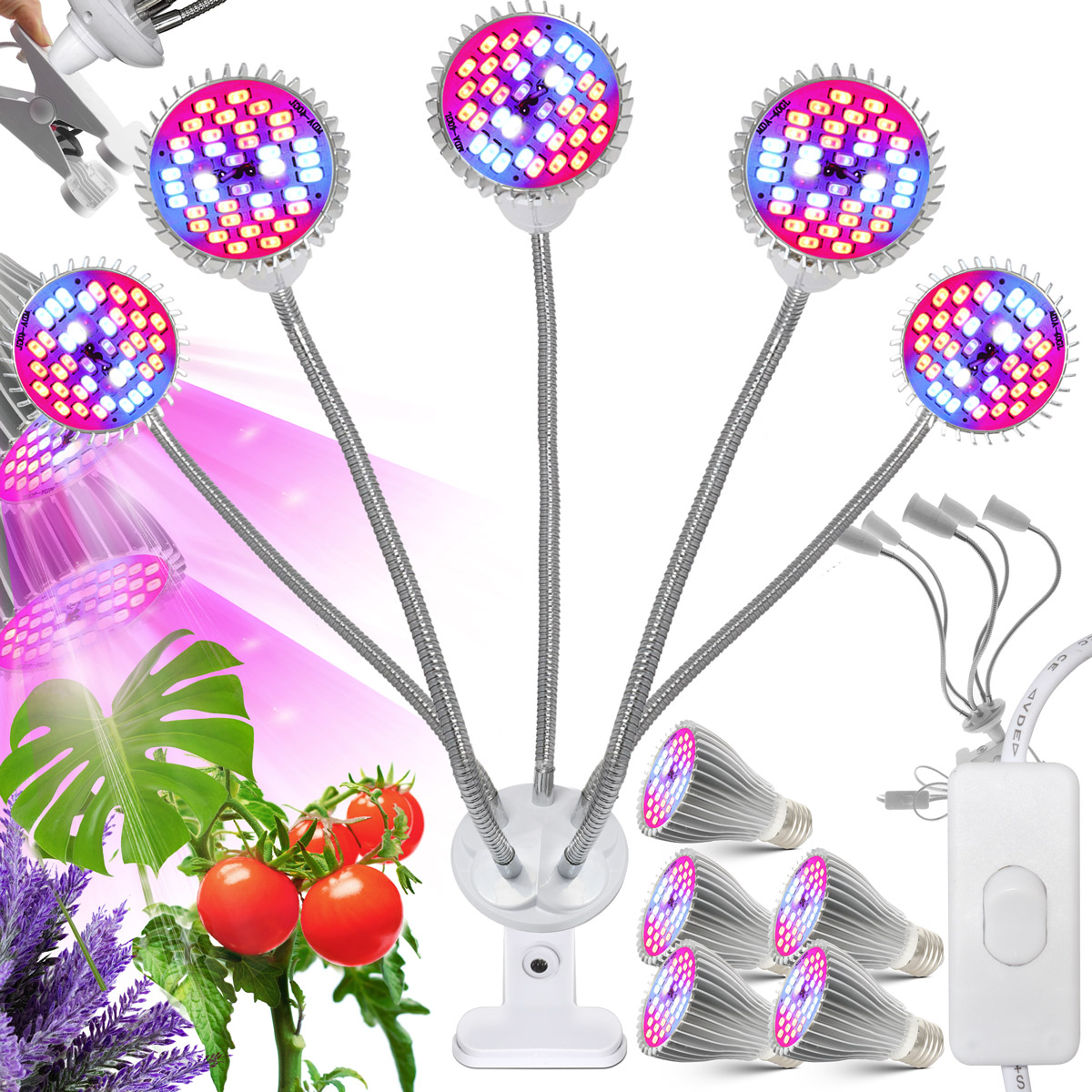 LAMPA LED DO WZROSTU UPRAWY ROŚLIN 150W 3000lm 5 GŁOWIC